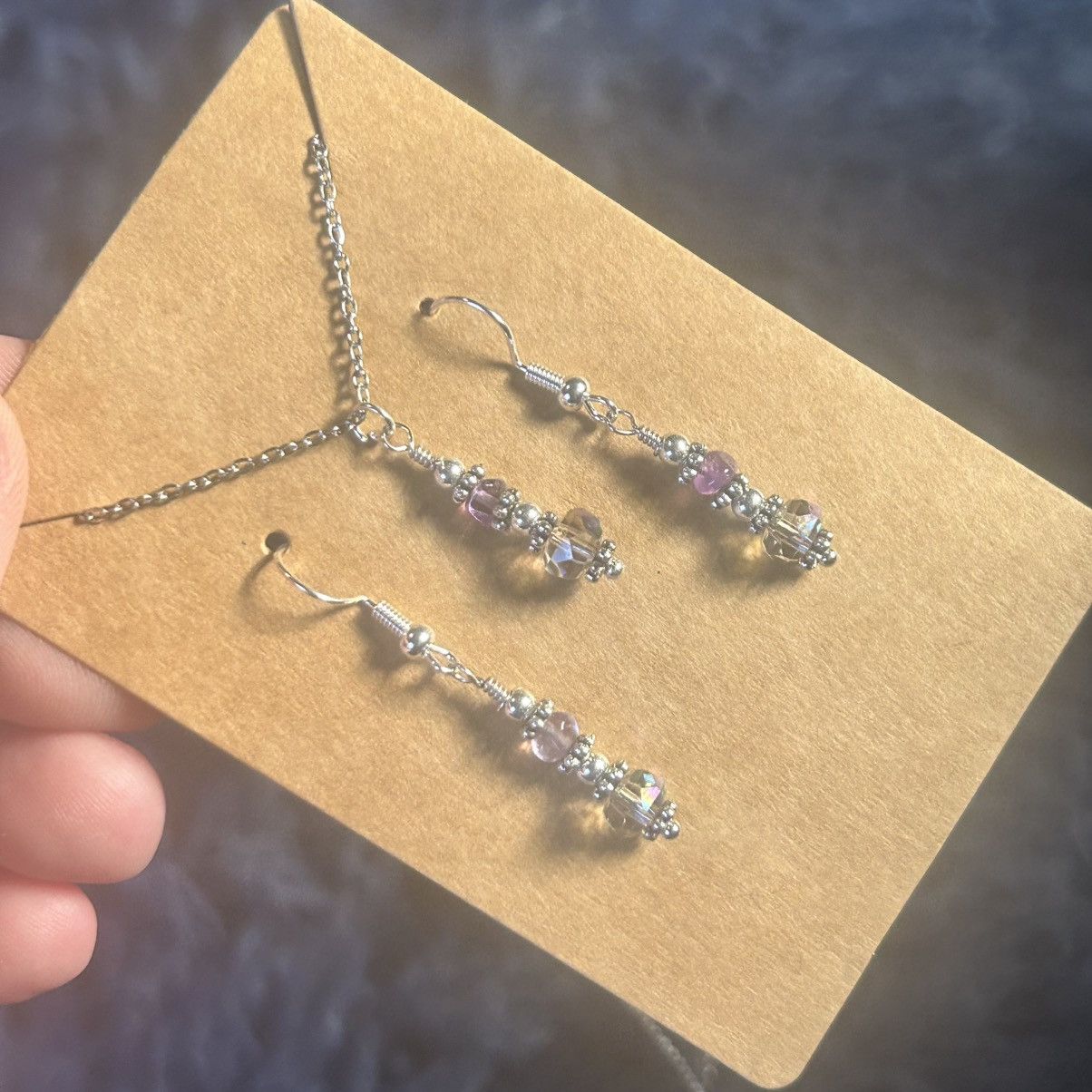 Handmade Handcrafted amethyst aurora borealis crystal necklace set Size ONE SIZE - 1 Thumbnail