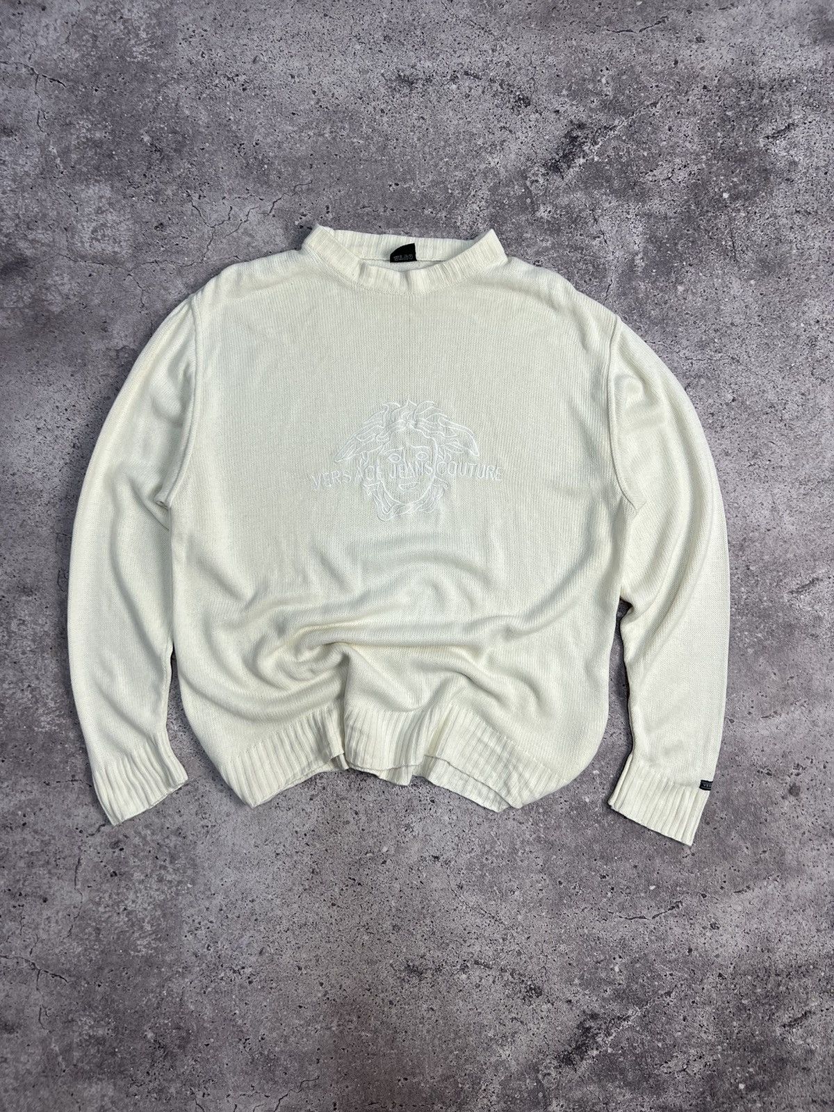 Versace Jeans Couture × Vintage Vintage Versace Jeans Couture Distressed Striped Sweater Y2K Size US XL / EU 56 / 4 - 3 Thumbnail