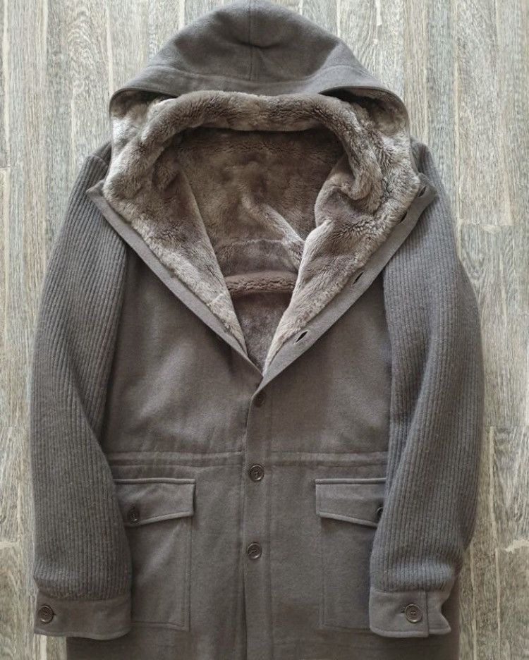 Image of Loro Piana Baby Cashmere Fur Detail Hooded Heavy Jacket in Grey, Men's (Size XL)