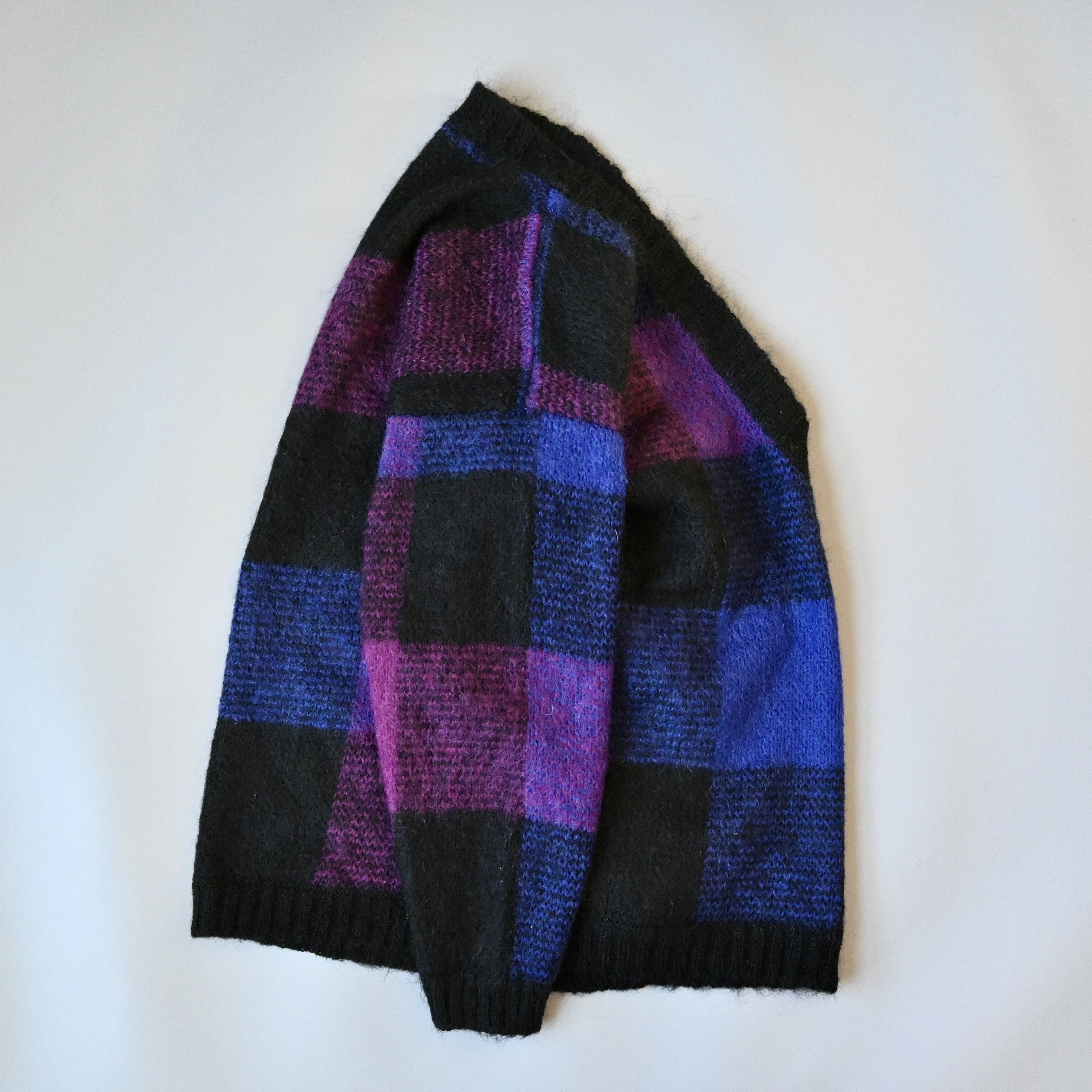 Vintage 1990s PAULHARRIS black&purple panel mohair-mix sweater Size L / US 10 / IT 46 - 3 Thumbnail