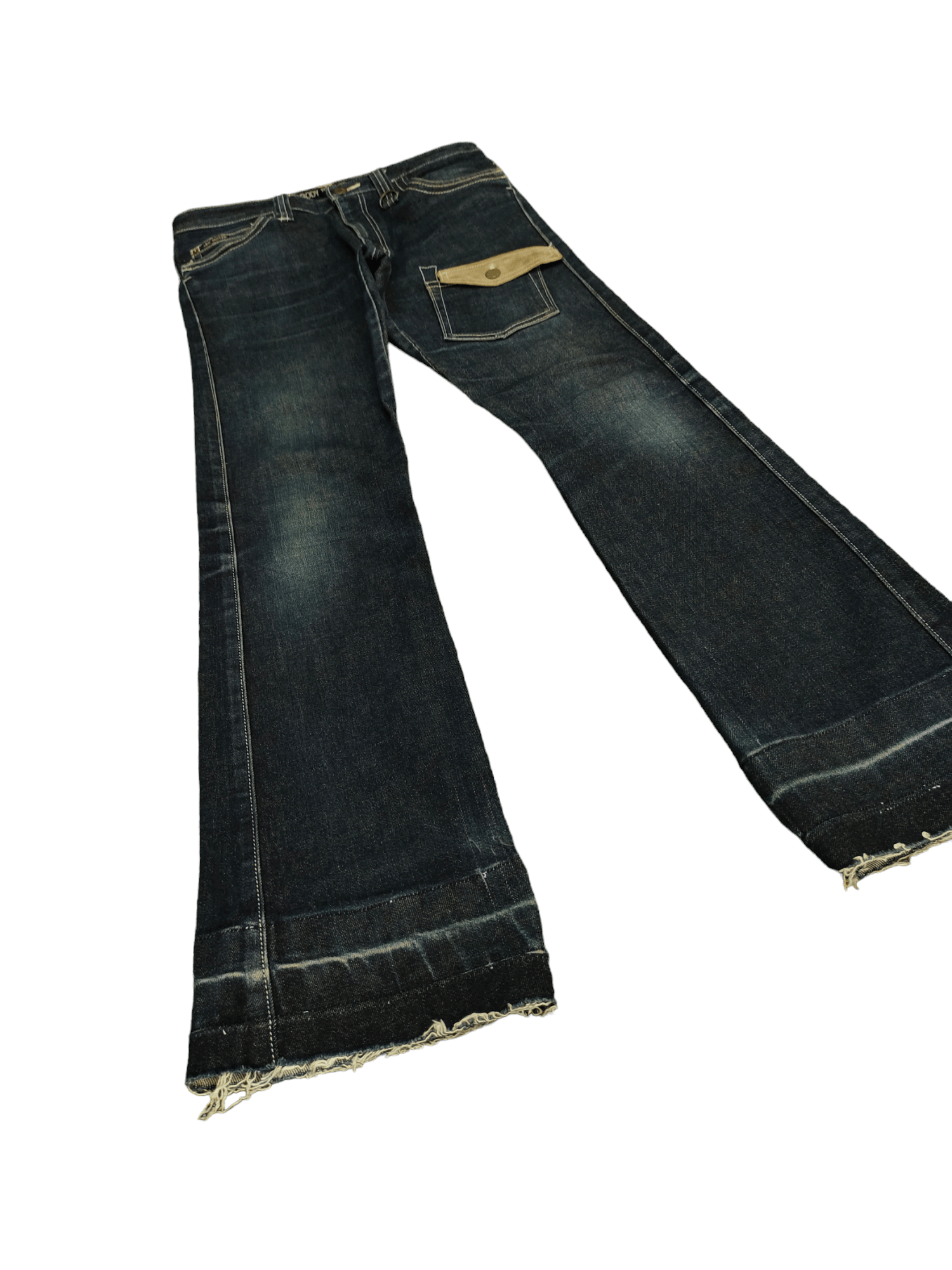 If Six Was Nine Flare Jeans Body Butter Japan Leather Trim Denim Bootcut Y2k Size US 31 - 2 Thumbnail