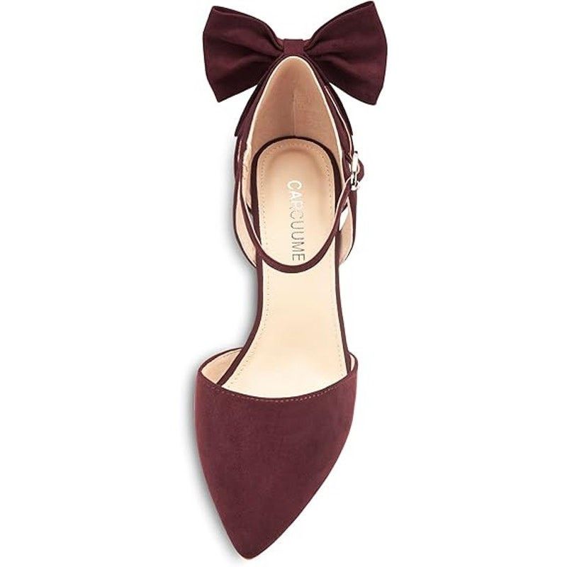 Other New Carcuume Women's Size 10 Wine Red Bow Faux Suede Heels Size US 10 / IT 40 - 3 Thumbnail