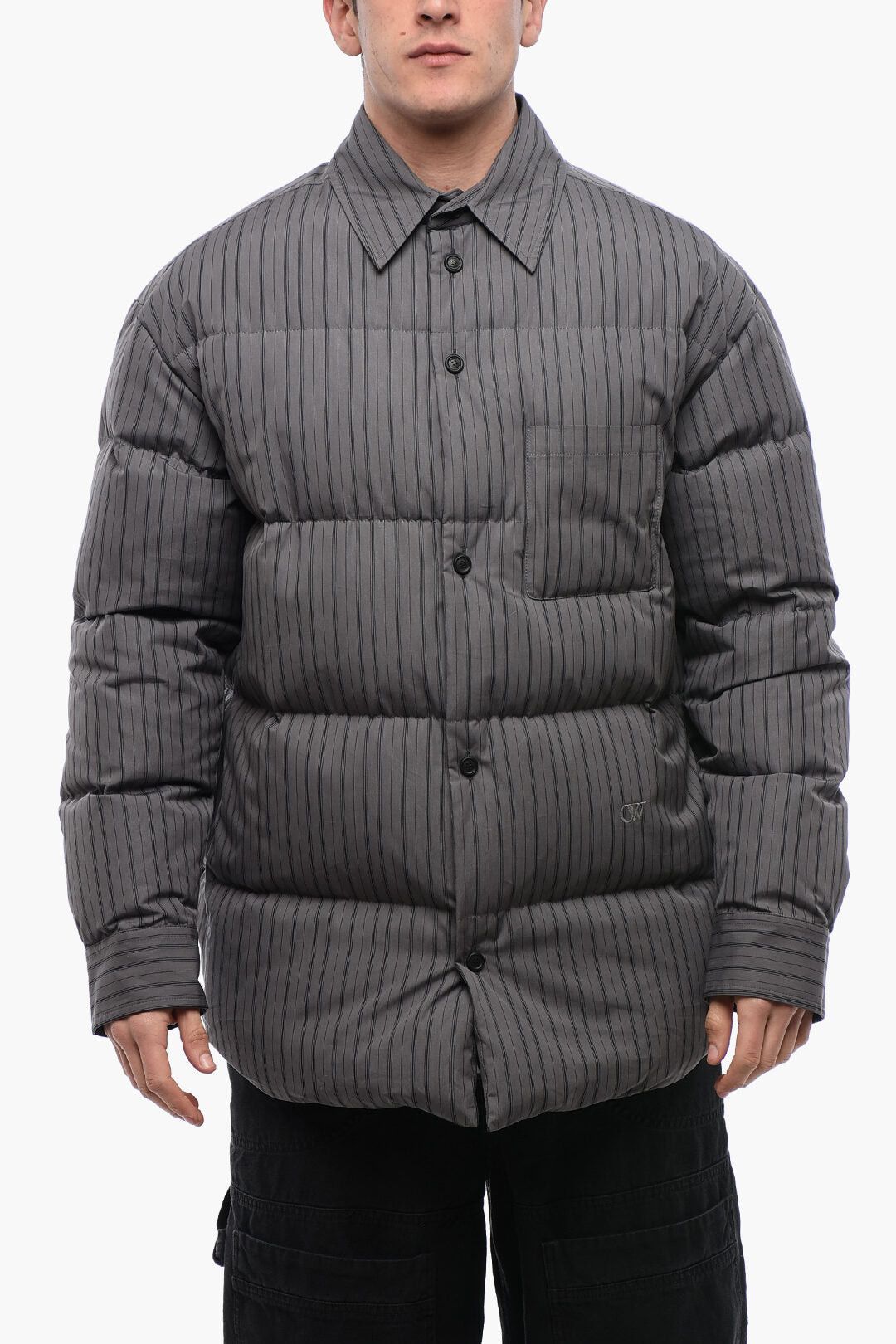 Off-White Padded Cotton Overshirt with Pinstripe Pattern and Reversible Design Size US XL / EU 56 / 4 - 1 Thumbnail