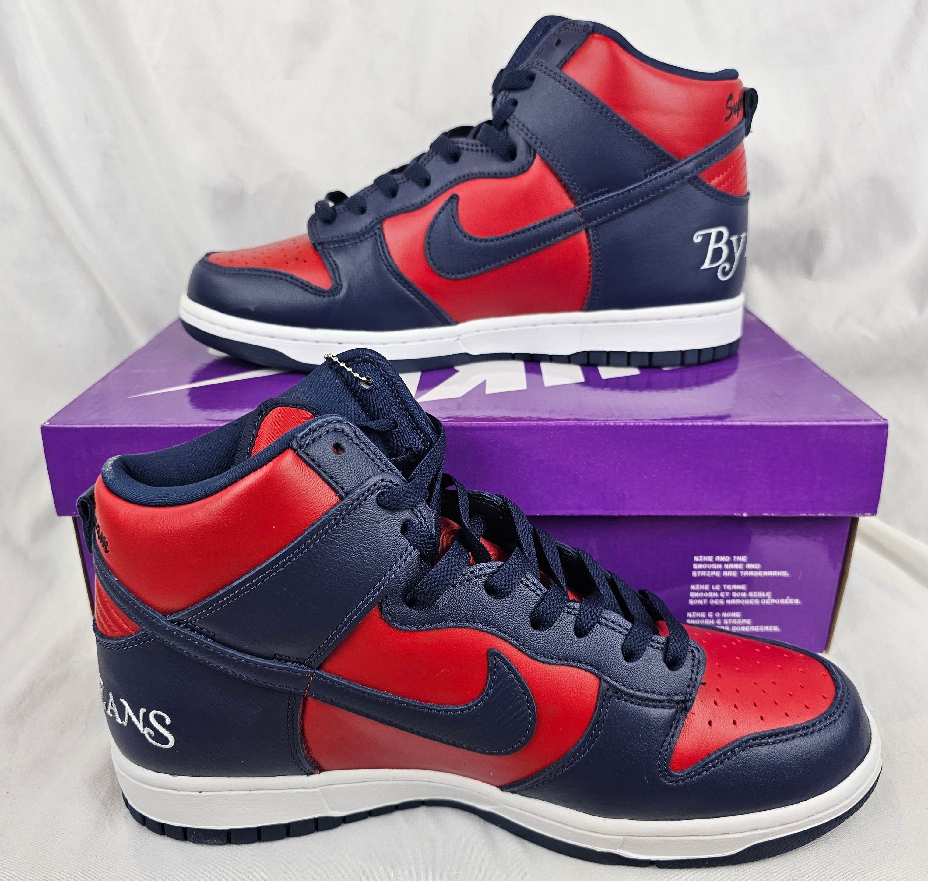 Nike × Supreme Supreme x Nike SB Dunk High "By Any Means" Navy Red Men's Size US 10 / EU 43 - 3 Thumbnail