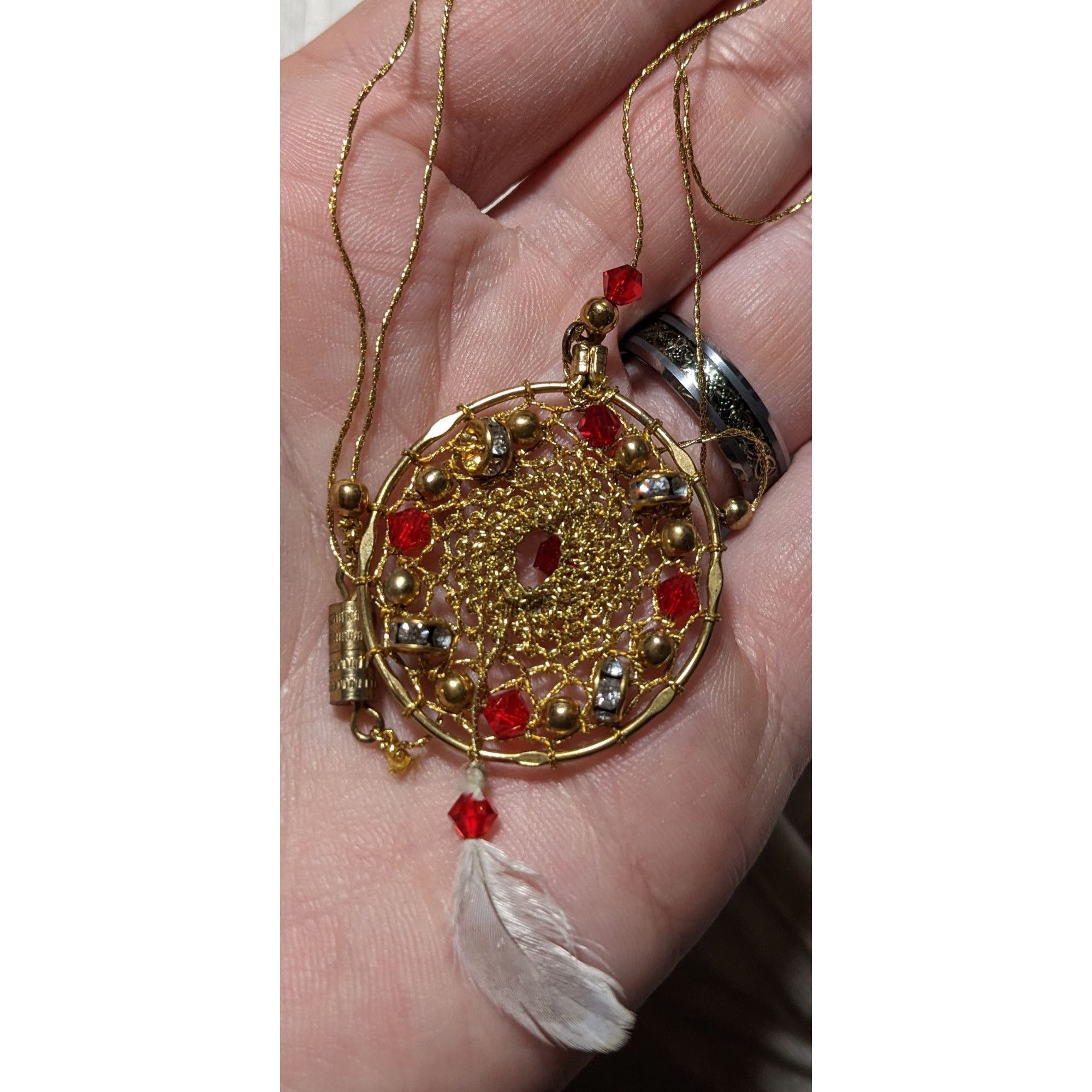 Other Gold Beaded Feather Dreamcatcher Necklace Size ONE SIZE - 8 Thumbnail