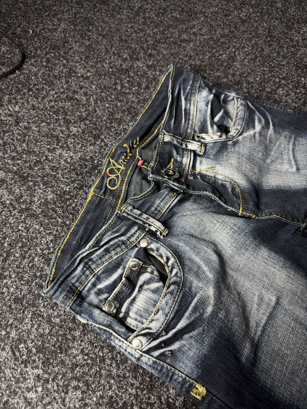 Japanese Brand Retro 00s Amadee Crown Embroidery Flare Jeans Y2K Vintage Size 29" - 9 Thumbnail