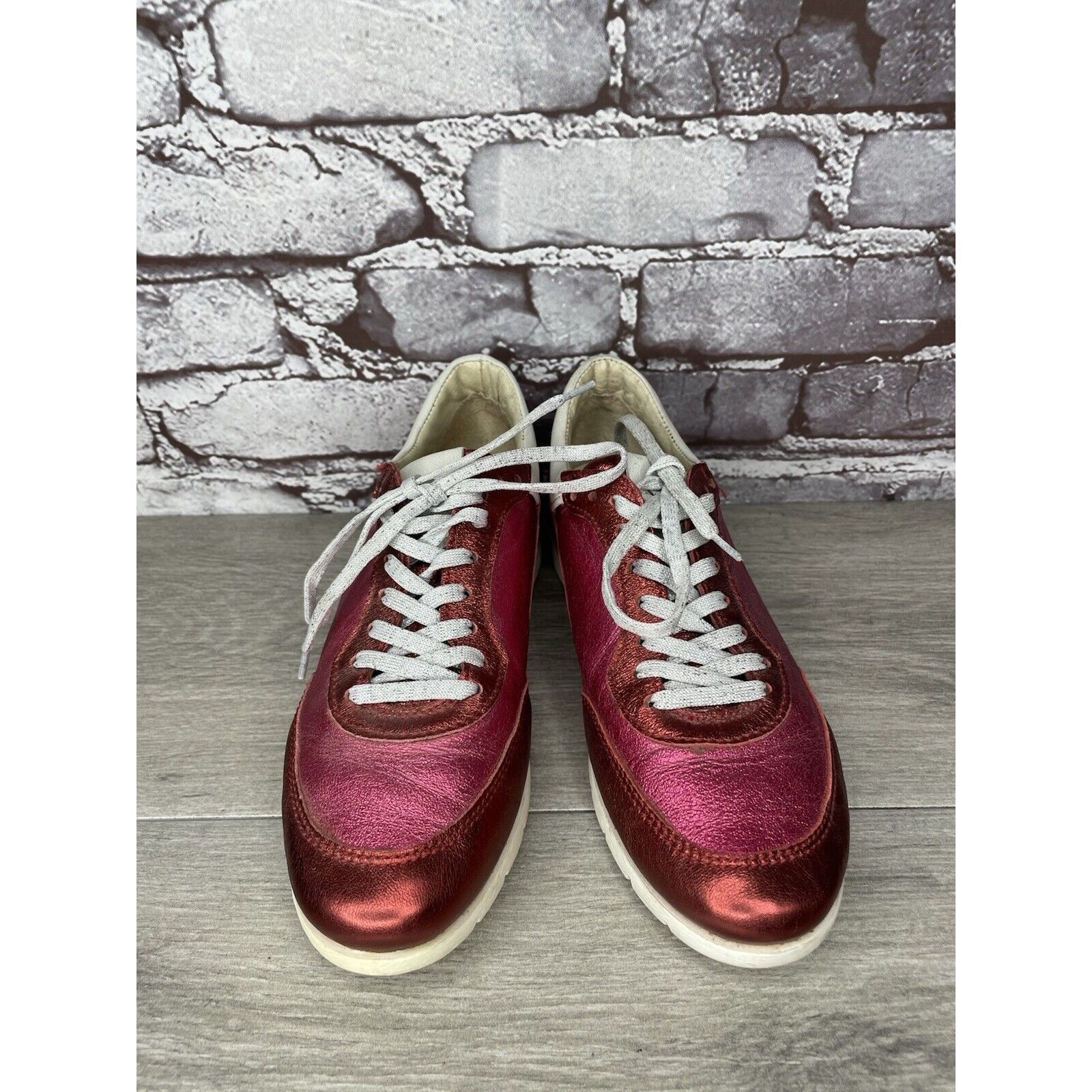 Other MJUS Pink Metallic Leather Comfort Casual Lace Up Sneakers W Size US 6.5 / IT 36.5 - 12 Thumbnail
