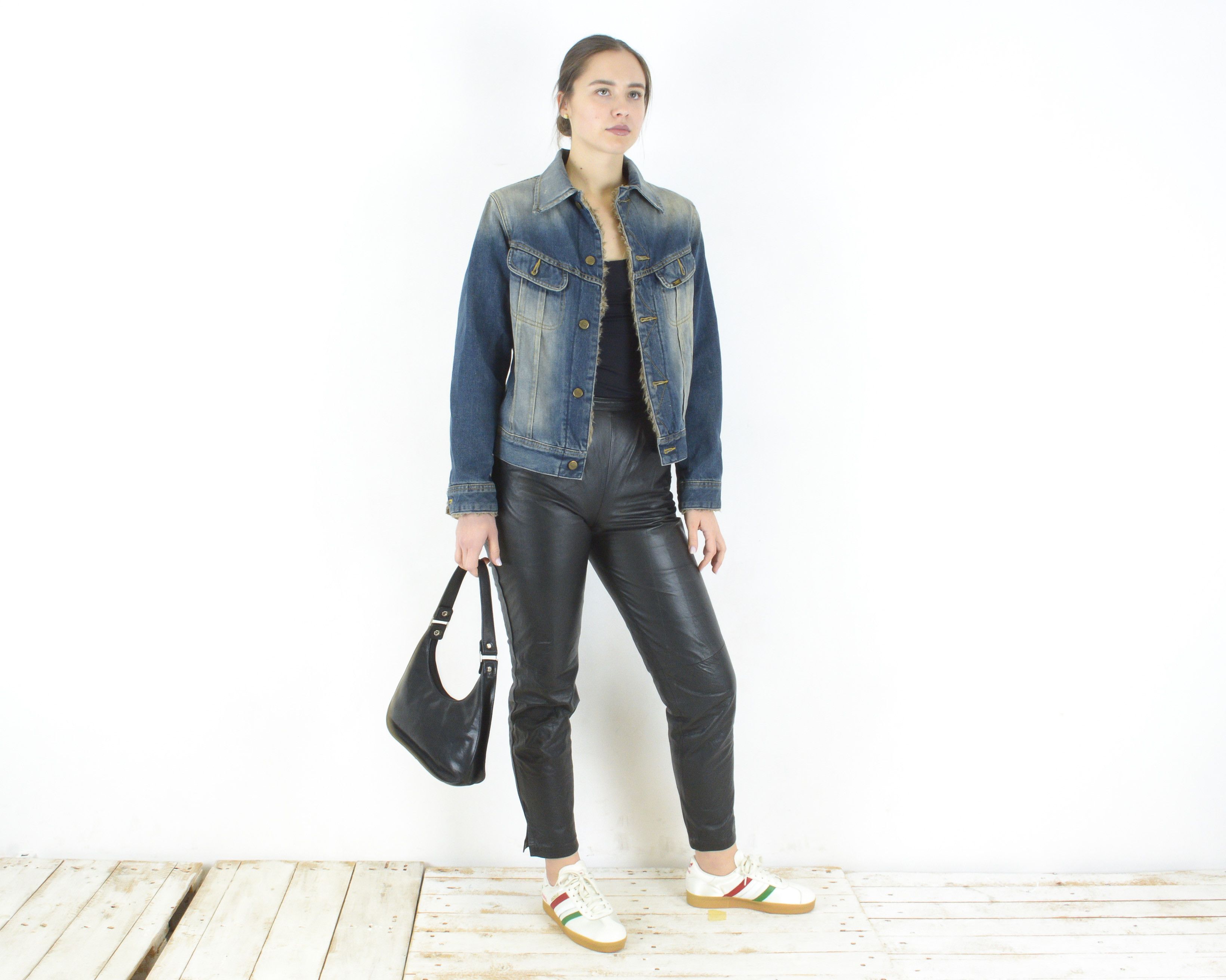 Lee × Vintage M Denim Jean Jacket Blazer Top Faux Fur Padded Button Up Size M / US 6-8 / IT 42-44 - 1 Thumbnail