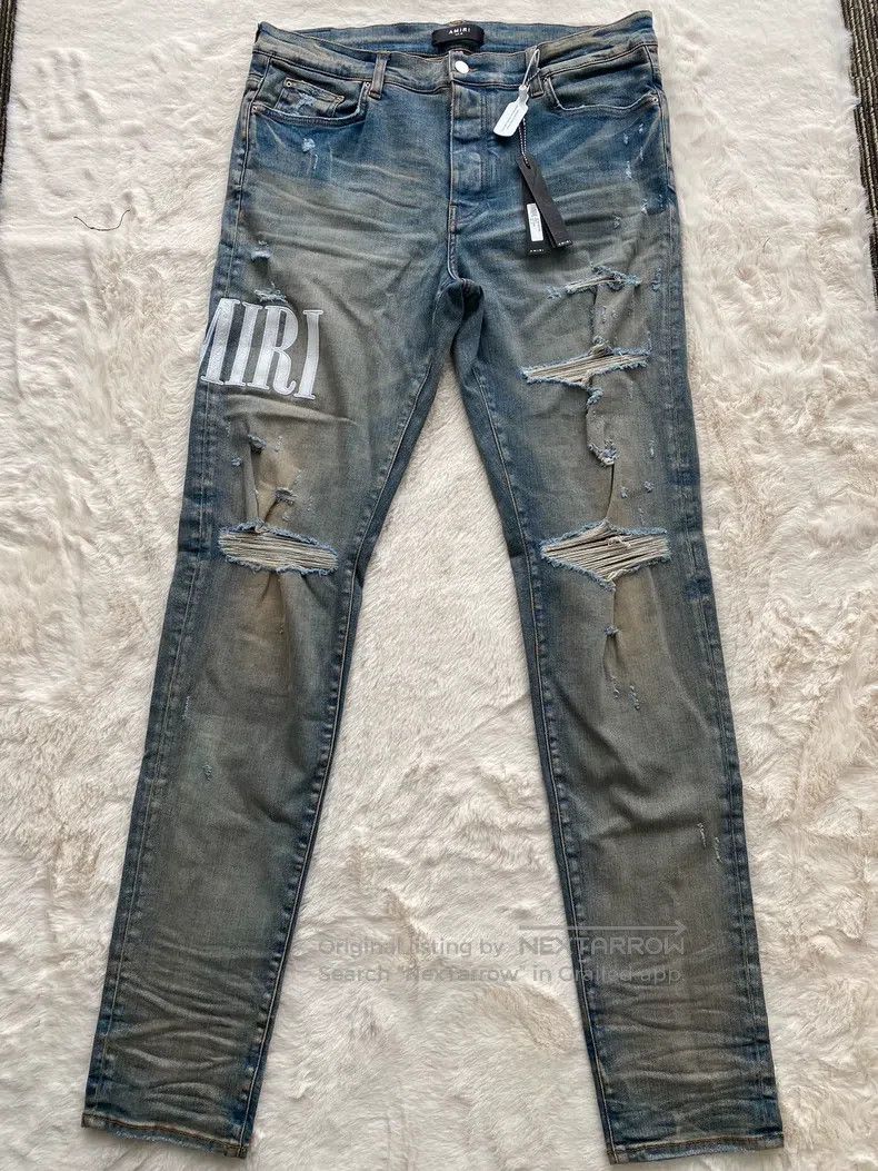 Amiri Amiri Size 38 Washing blue destroys logo applique jeans Size US 38 / EU 54 - 1 Thumbnail