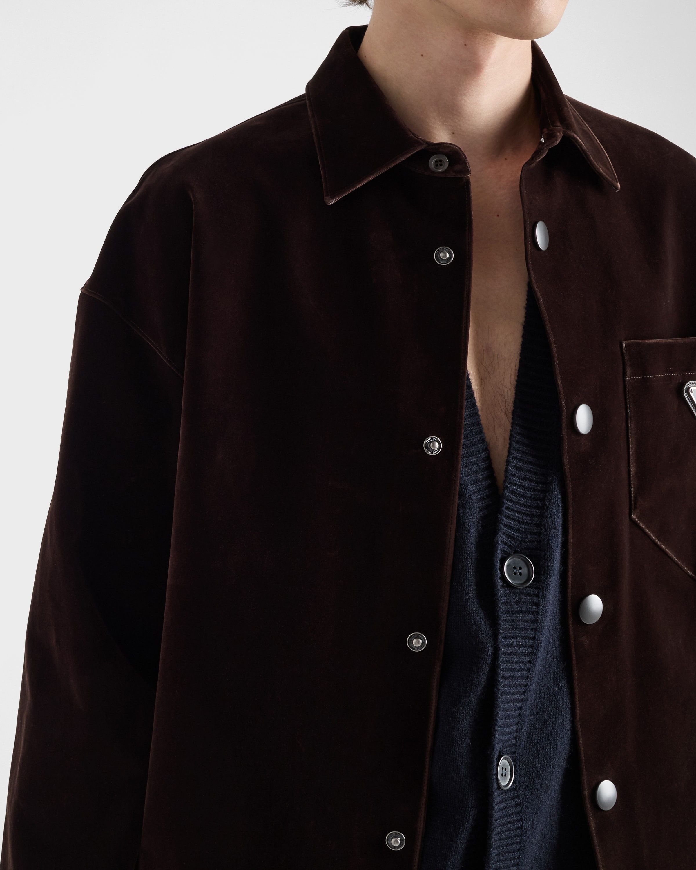 Prada o1bcso1str1025 Velvet Denim Shirt in Brown Size US L / EU 52-54 / 3 - 4 Thumbnail