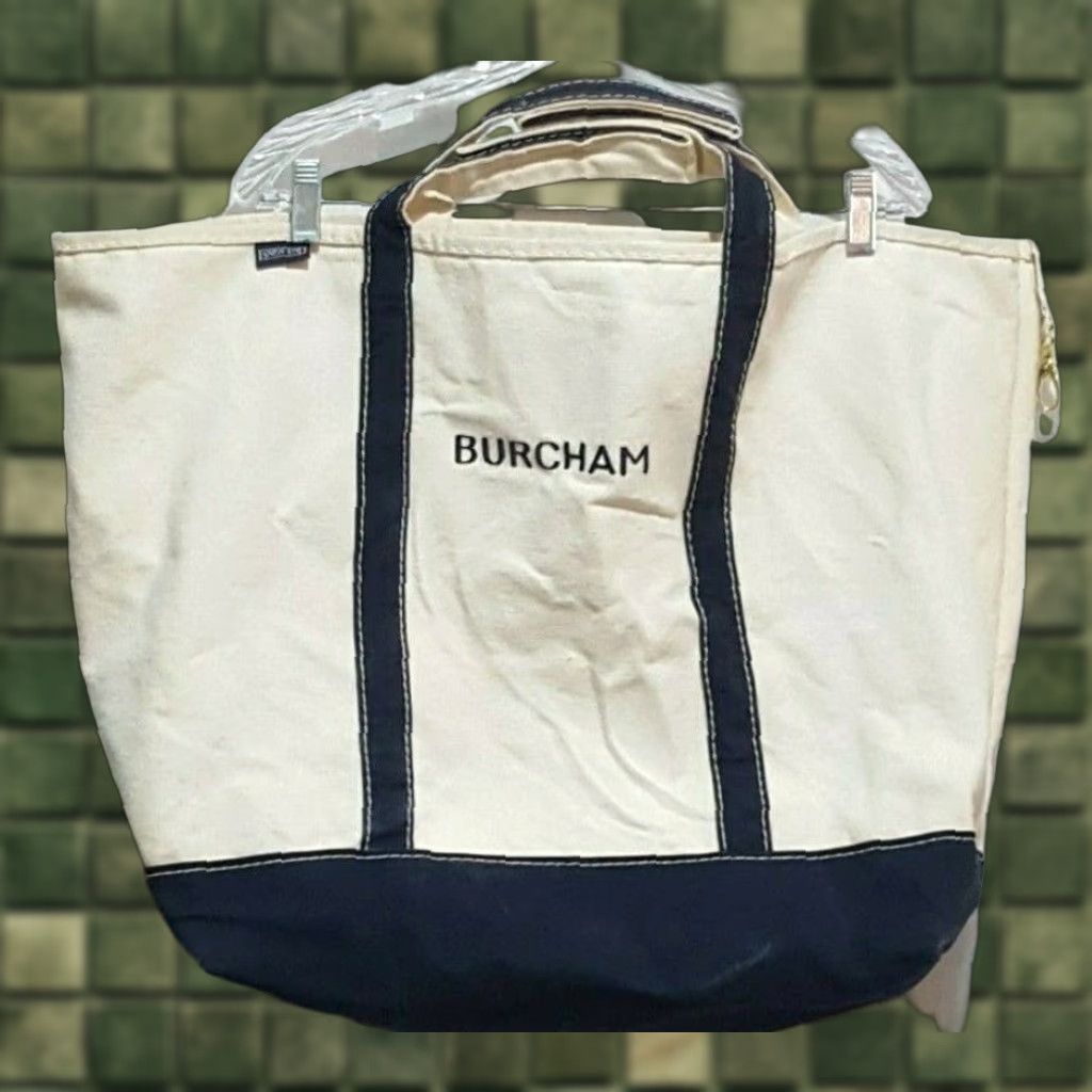 Lands End Lands' End Monogrammed Canvas Tote Bag Tan Navy Blue Extra Large 25X15X13 Womens in White