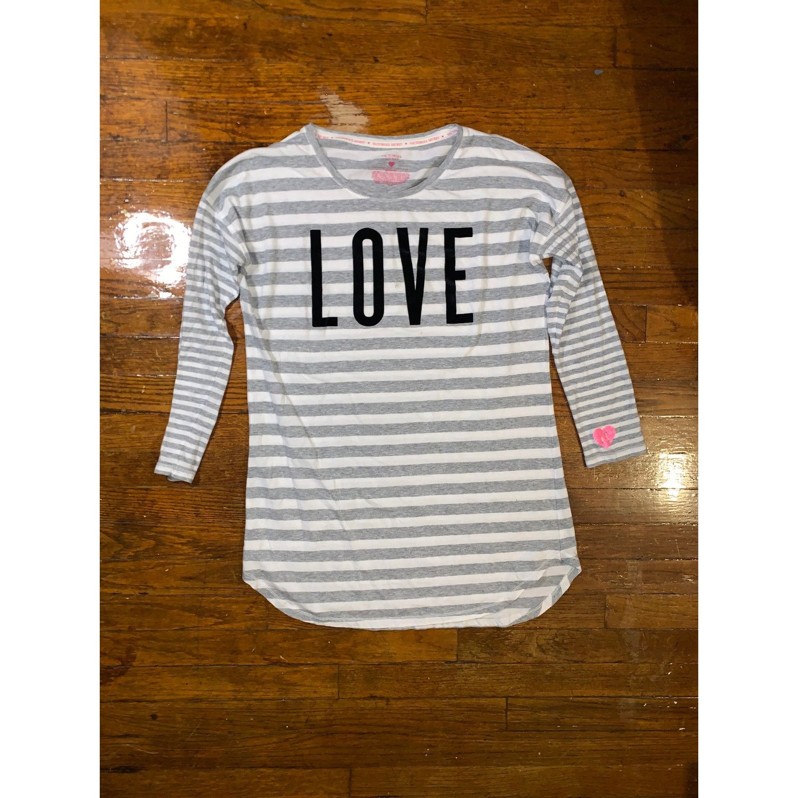 Victoria's Secret Victoria’s Secret LOVE Sleep Shirt Pink Gray Stripe LS Size S / US 4 / IT 40 - 1 Thumbnail