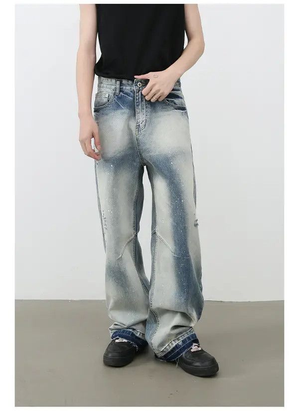 VIBE American street trendy loose straight ripped raw-edge jeans Size US 32 / EU 48 - 3 Thumbnail