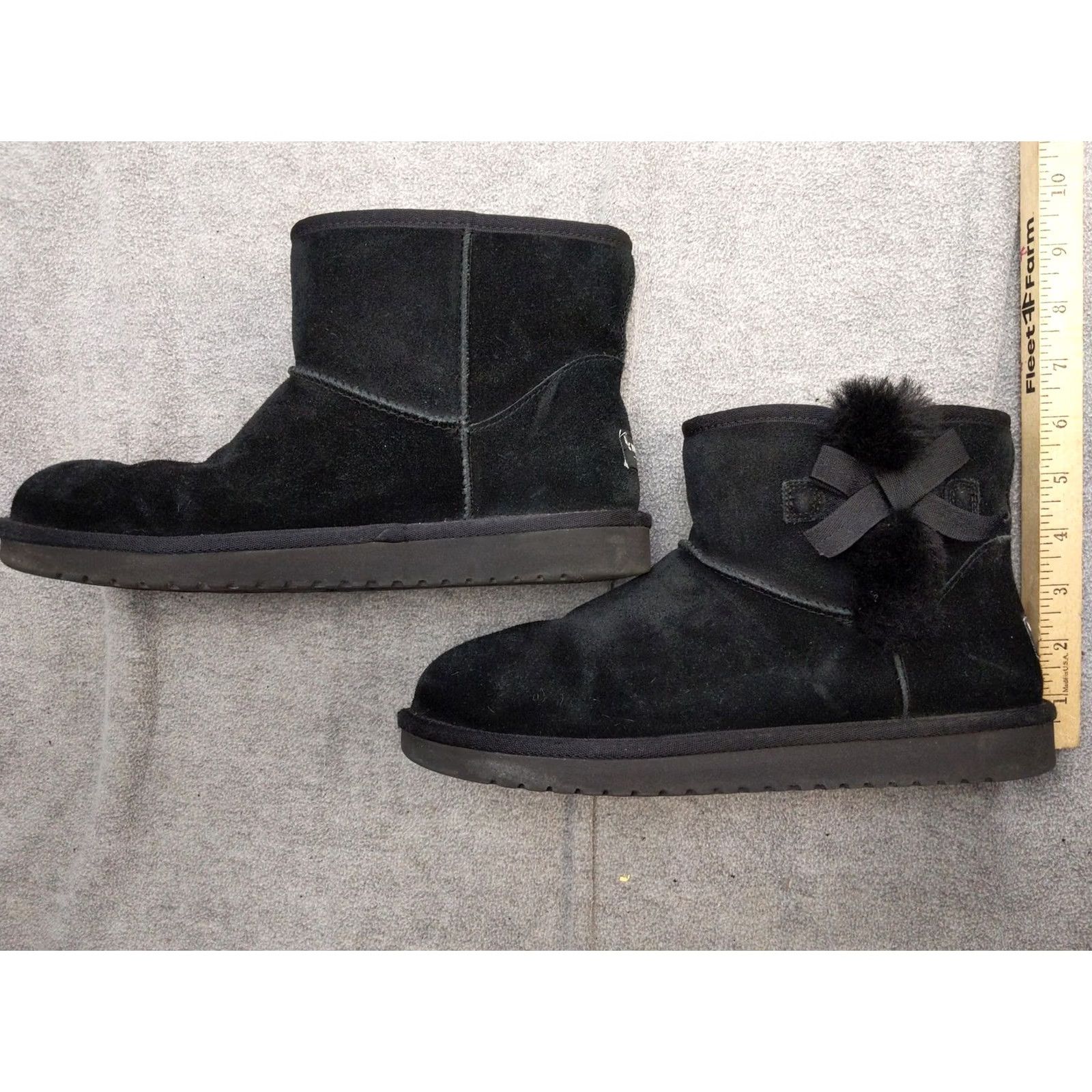 Vintage Koolaburra by UGG Boots Womens 8.5 Black Suede Ankle Bow Faux Fur Winter Size US 9 / IT 39 - 6 Thumbnail