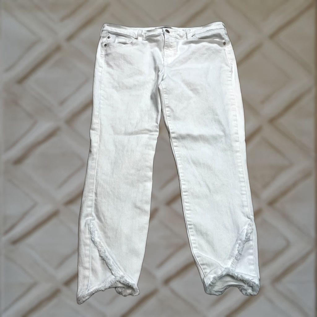 Vintage Liverpool Jeans Womens Jeans 14/32 White Skinny Mid Rise Stretch Fringes Bottoms Size 36" / US 14 / IT 50 - 1 Thumbnail