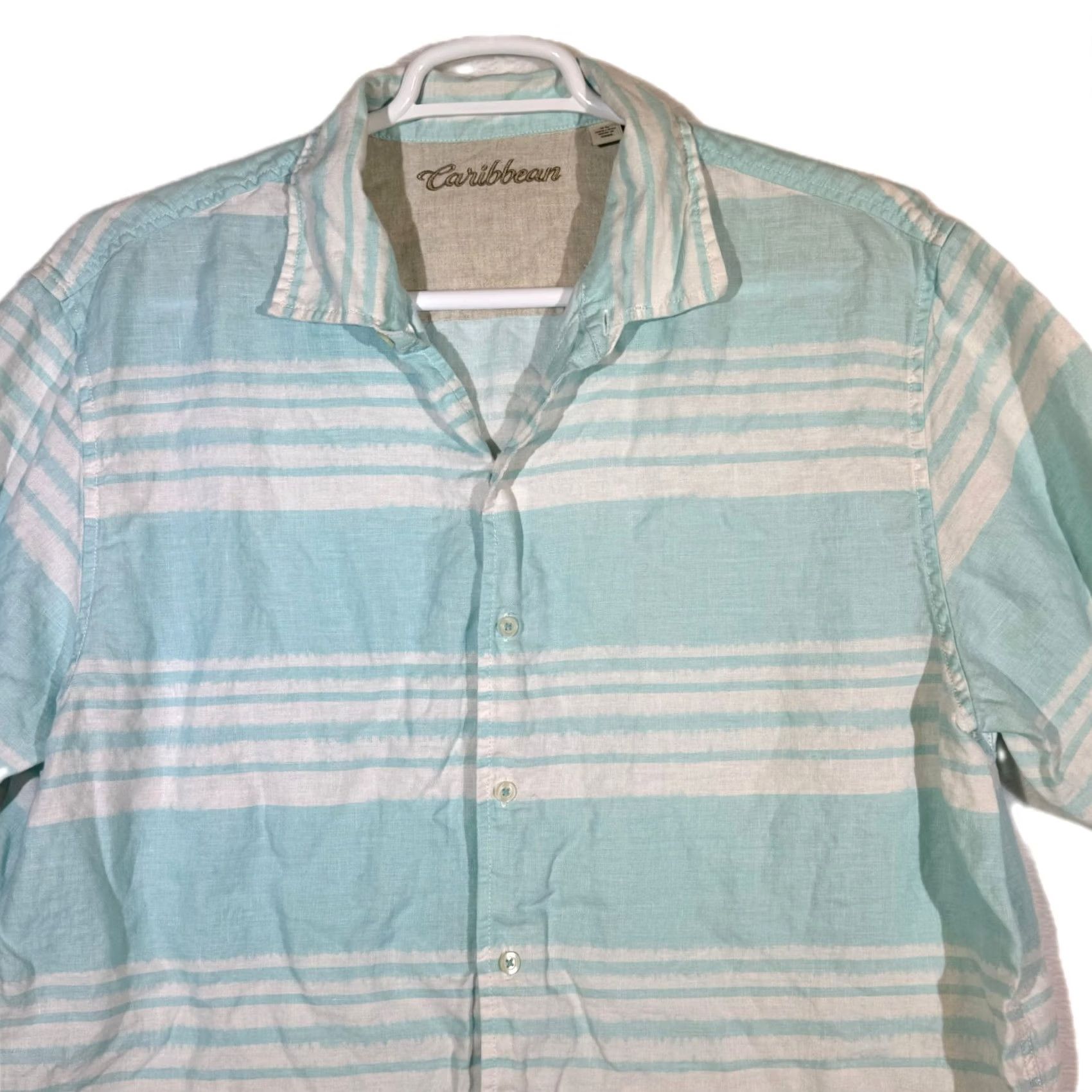 Vintage Caribbean XL Light Blue Striped Linen Hawaiian Shirt – 100% Linen, Button-Up, Short Sleeve, Casual Beachwear, Men’s Size US XL / EU 56 / 4 - 3 Thumbnail