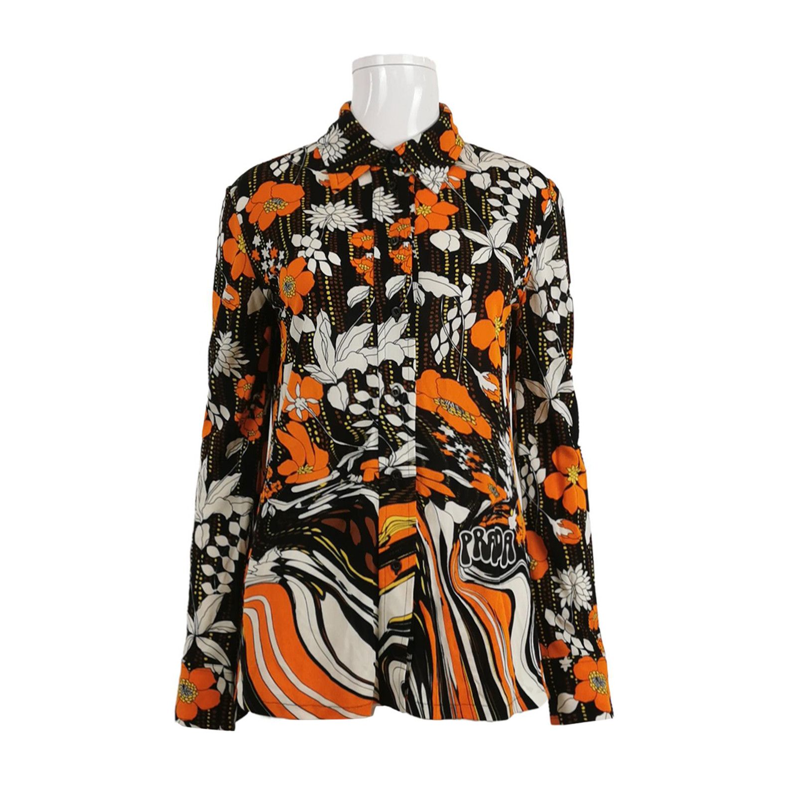 Prada Prada Floral Logo Button Up Shirt Size 40 Size S / US 4 / IT 40 - 1 Thumbnail