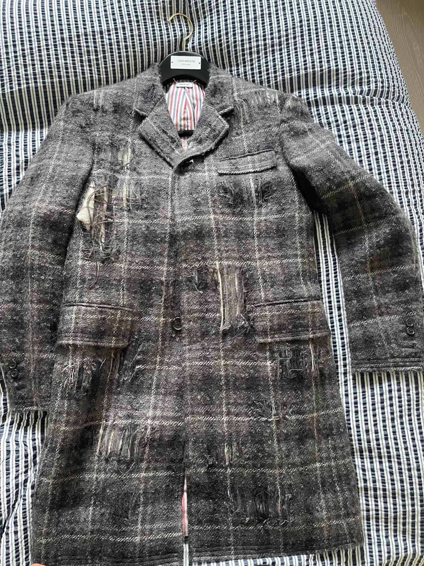 Thom Browne Gray Plaid Frayed Detail Long Coat - M Size US M / EU 48-50 / 2 - 1 Thumbnail