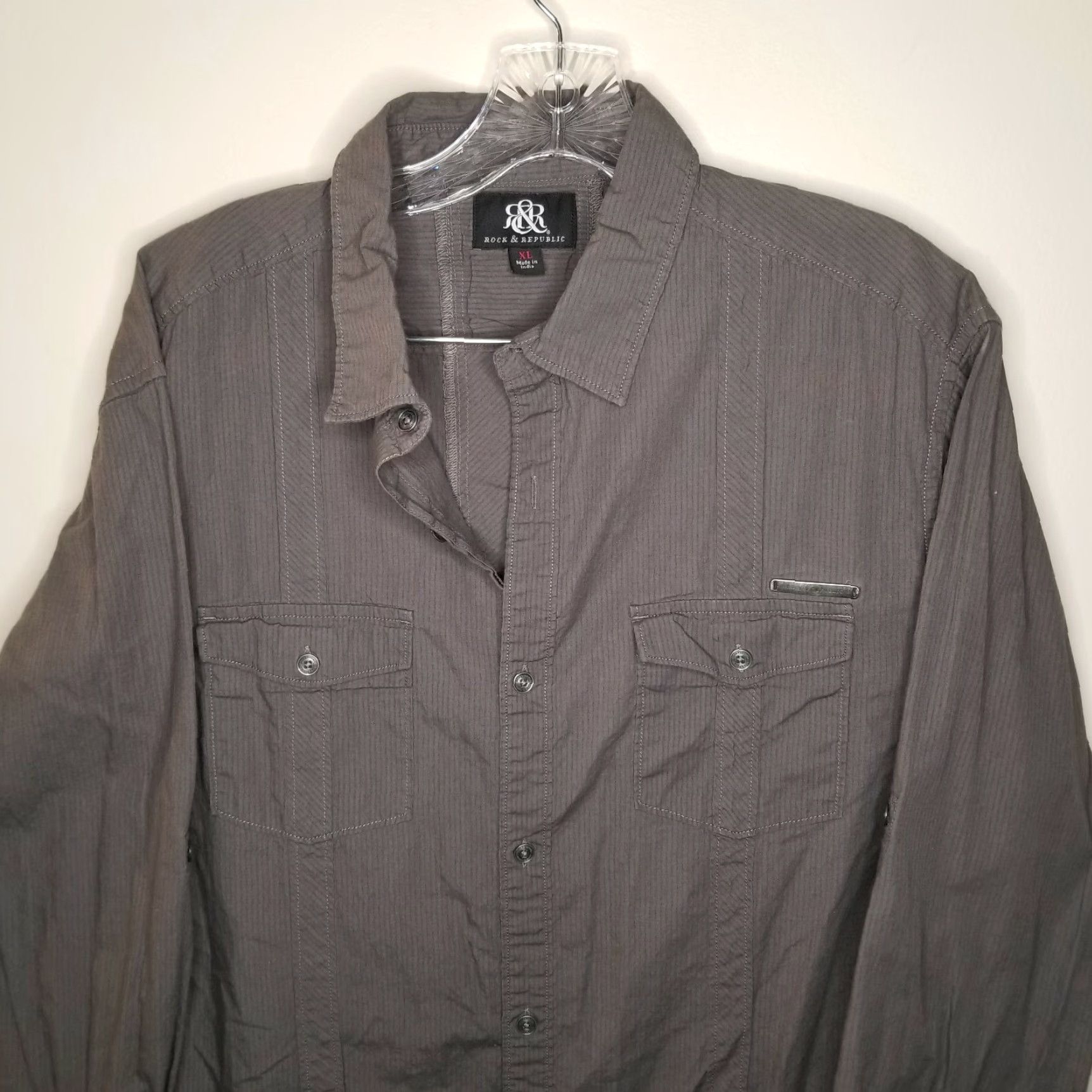 Vintage Rock & Republic Shirt Men's Long Sleeve Button-Up XL Gray Size US XL / EU 56 / 4 - 2 Thumbnail