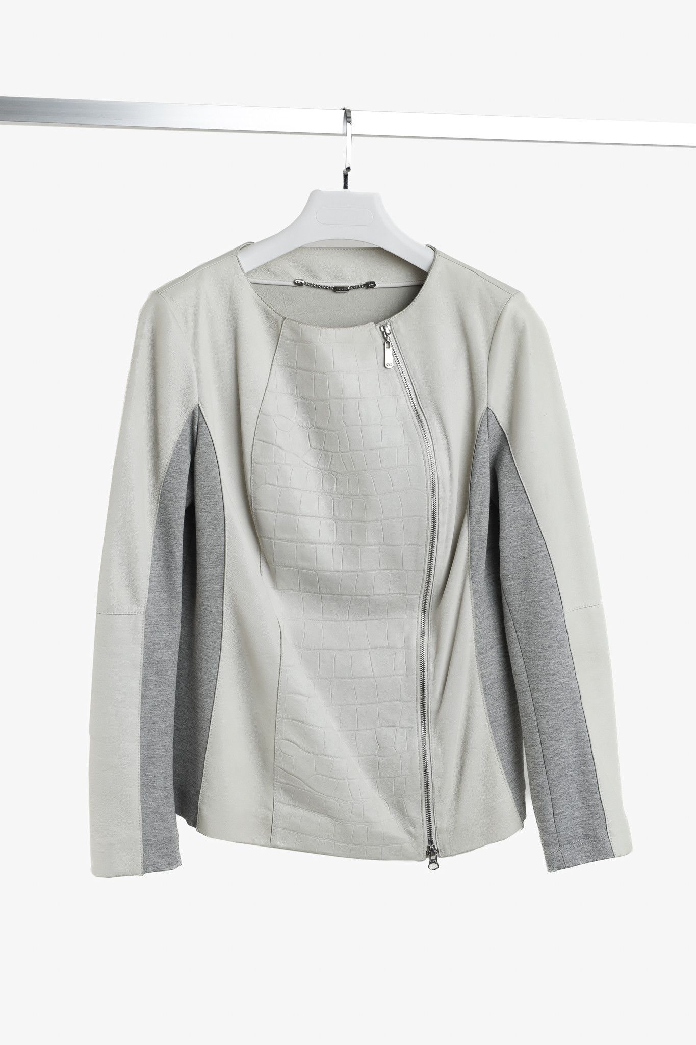 Escada Escada Lilly Off-White Croc-Embossed Leather Panelled Jacket Size L / US 10 / IT 46 - 1 Thumbnail