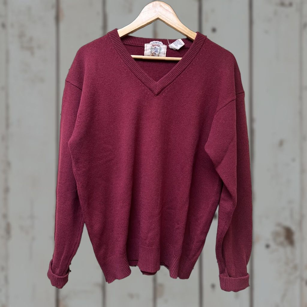 Sears VINTAGE Sears Mens Red Lambs Wool V-Neck Long Sleeve Large Sweater Size US L / EU 52-54 / 3 - 1 Thumbnail