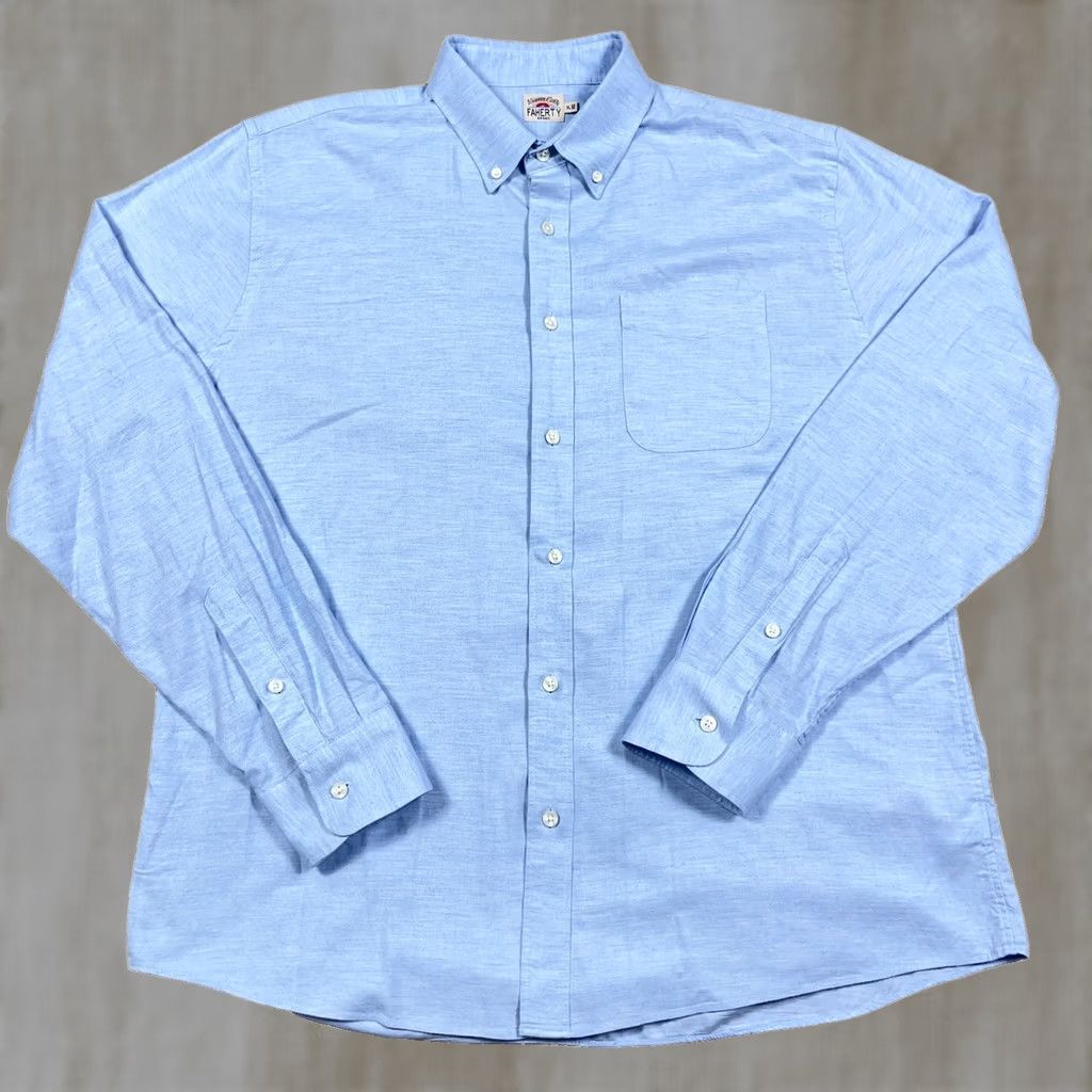 Faherty Faherty Shirt Men XL Light Blue Button Up Pocket Cotton Lyocell Blend Camp Dress Size 46R - 1 Thumbnail