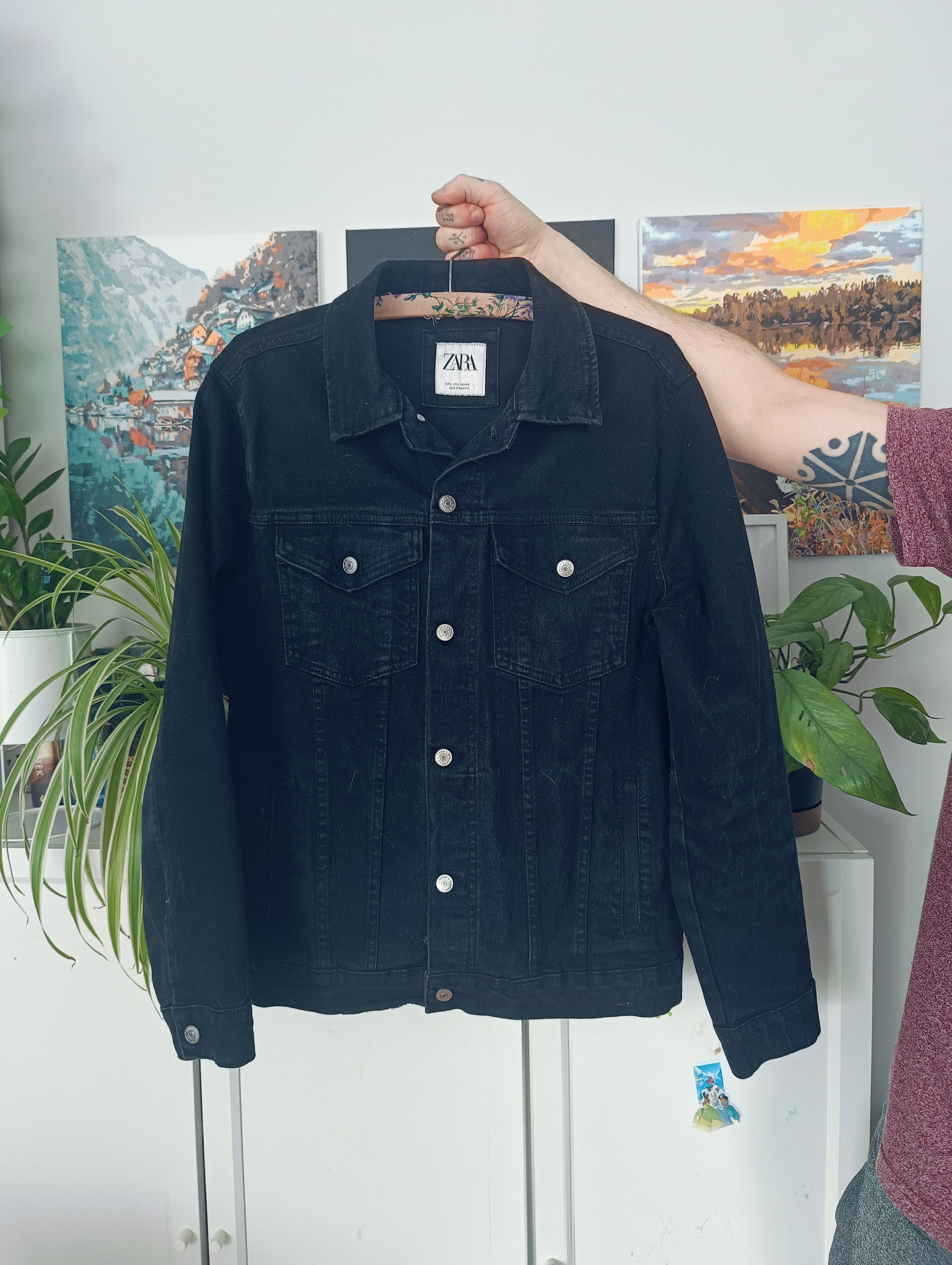Zara Denim Jacket handpainted custom Gothic black Size US XS / EU 42 / 0 - 2 Thumbnail