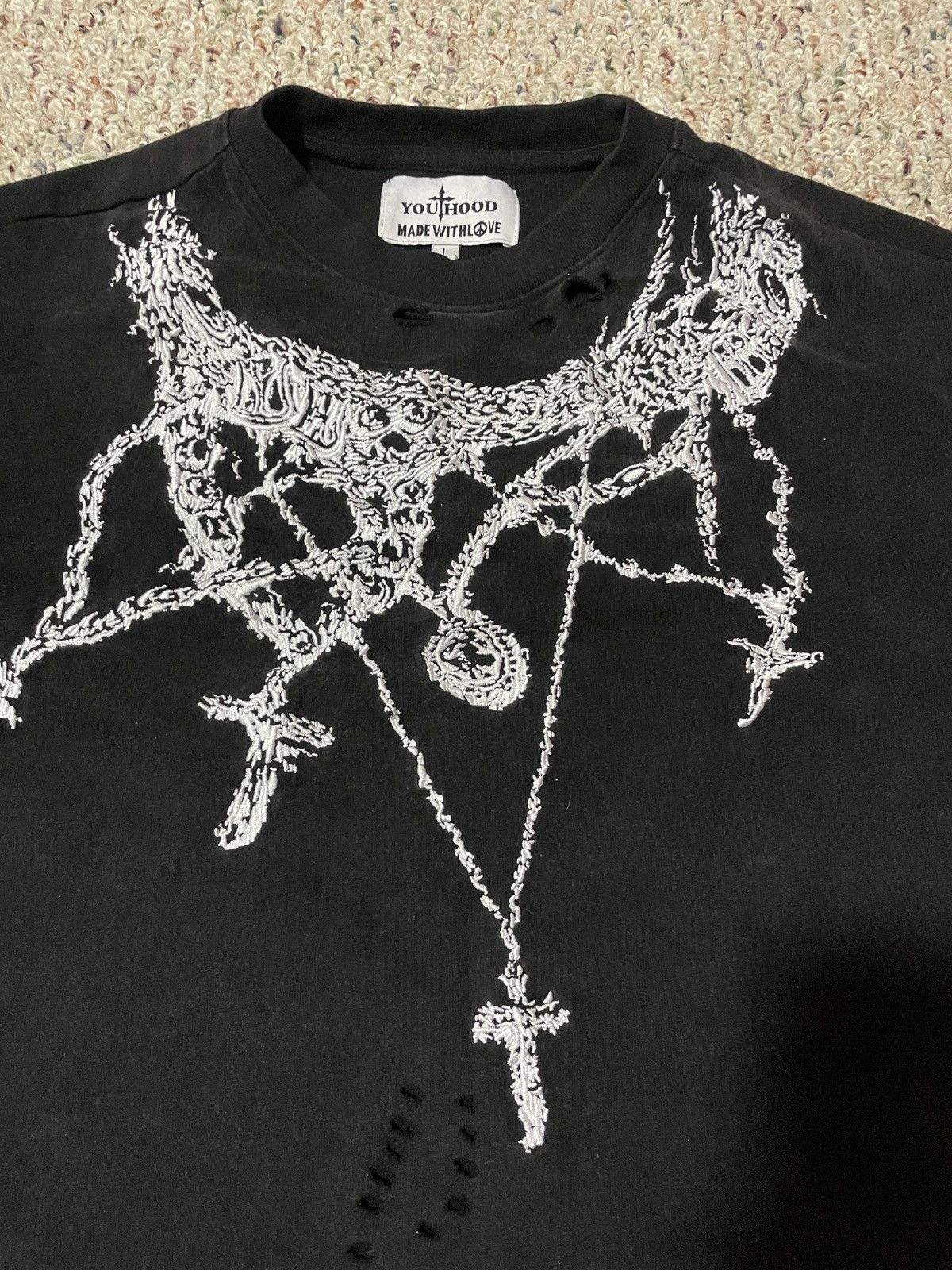 Other YOUTHOOD Embroidered Distressed Cross Chain T Shirt Size US L / EU 52-54 / 3 - 5 Thumbnail