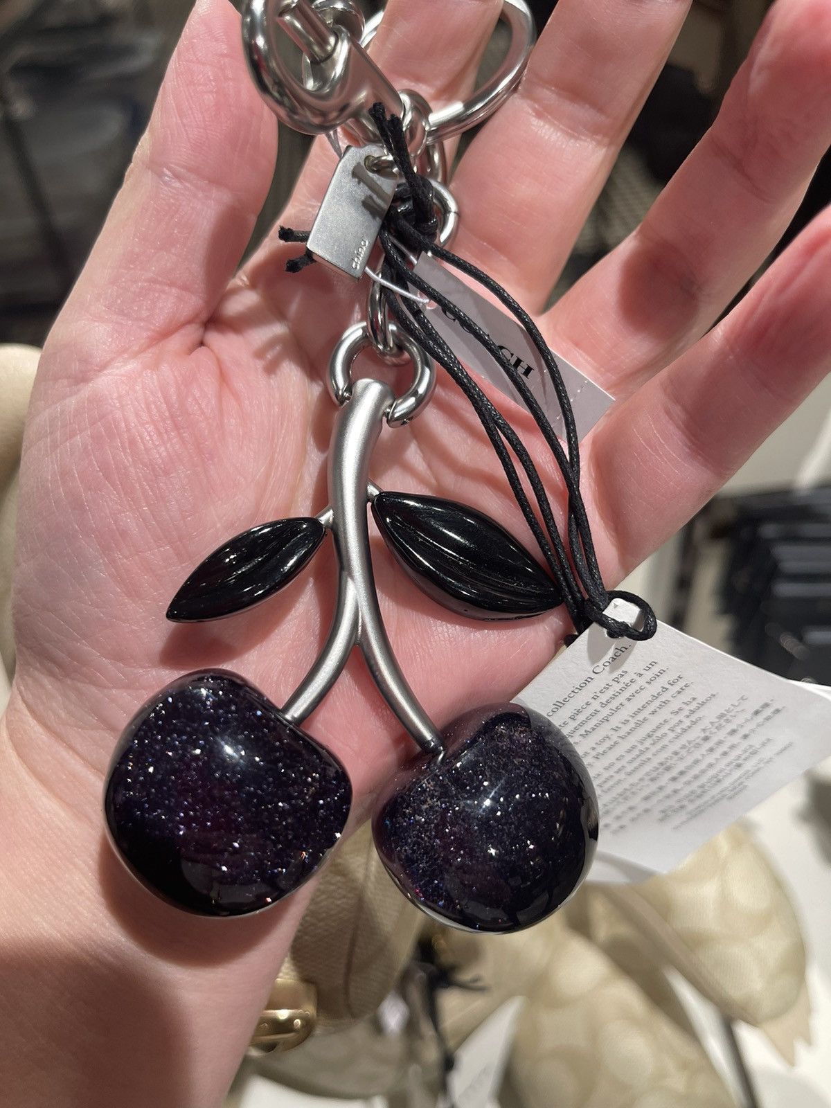 image of NWT Coach Cherry Bag Charm Key Ring Black, Women's