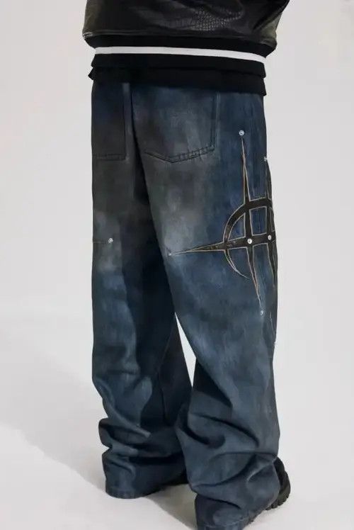 Jean Vintage patchwork studded casual straight-leg jeans Size US 30 / EU 46 - 4 Thumbnail