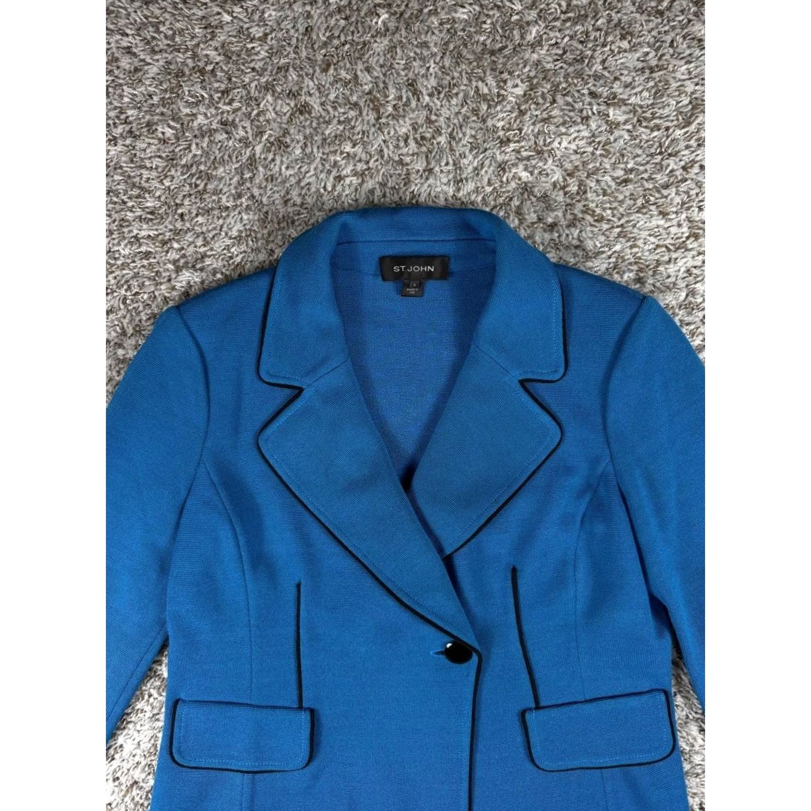 St. John St. John Santana Knit Blazer Jacket Blue Black Trim Size 6 USA Womens Size M / US 6-8 / IT 42-44 - 2 Thumbnail