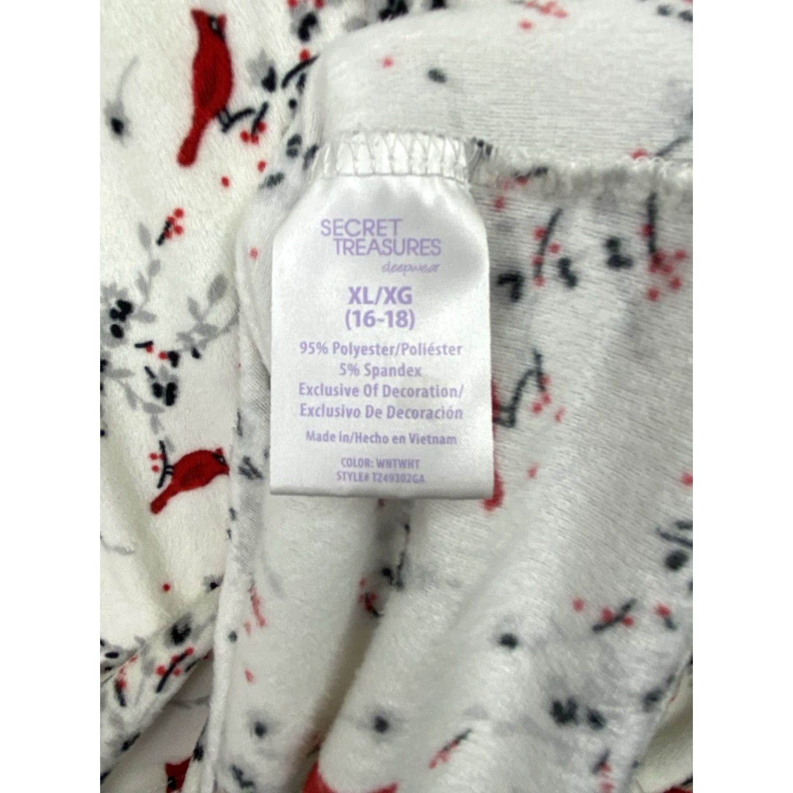 Vintage Secret Treasures Nightgown XL Cardinals Lace Plush Fleece Buttons L/S Size ONE SIZE - 5 Thumbnail