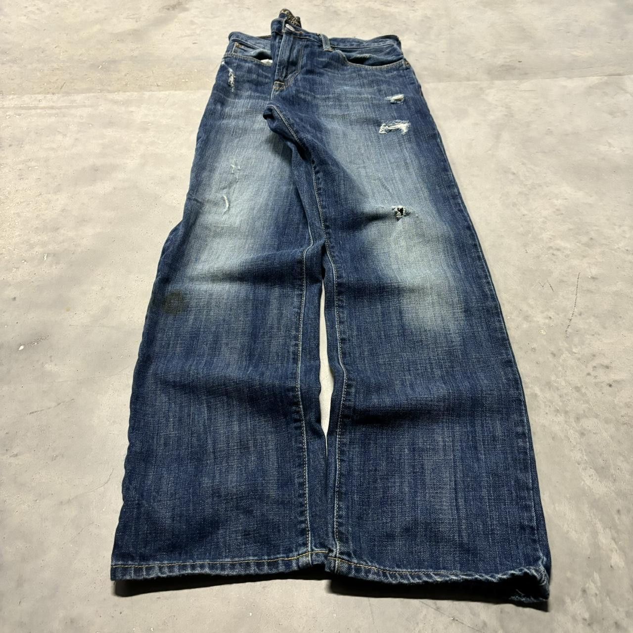 Japanese Brand × Vintage Crazy Vintage Y2K/2000s Grunge Faded Dark Wash Distressed Denim Jeans! Size US 31 - 3 Thumbnail