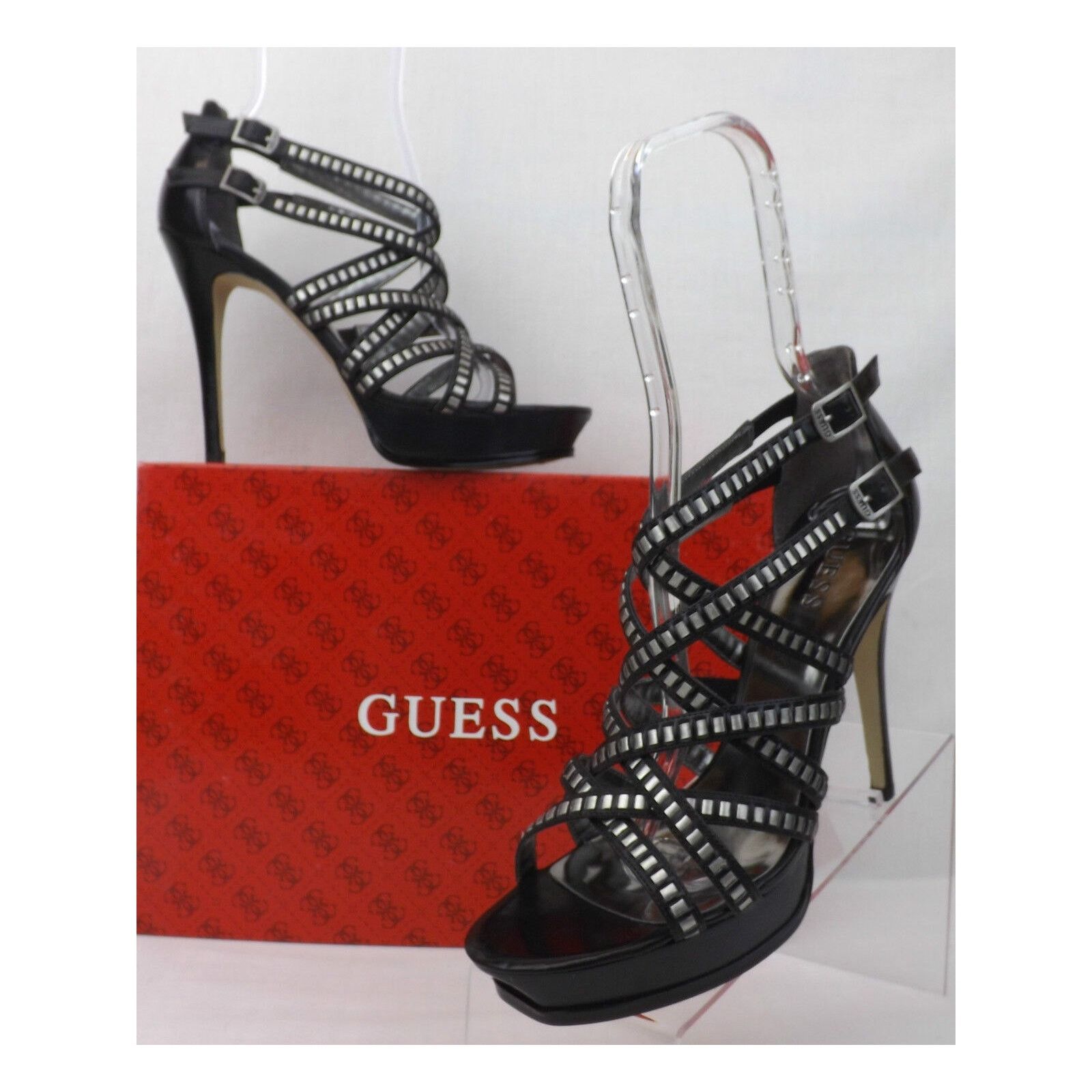Guess BLACK LEATHER STUDDED CRISS CROSS TAHIRAN PLATFORM PUMPS 10 Size US 10 / IT 40 - 1 Thumbnail
