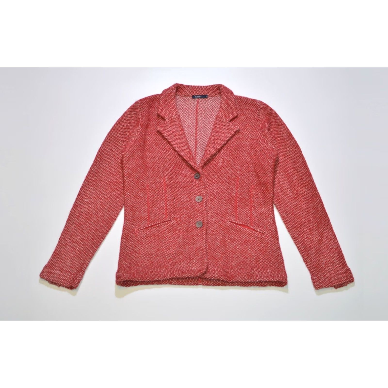 Vintage Wmns Purdey Cardigan Sweater, Red, Size L, Acrylic Mohair, CP2072, Regular, Womens Size L / US 10 / IT 46 - 2 Thumbnail