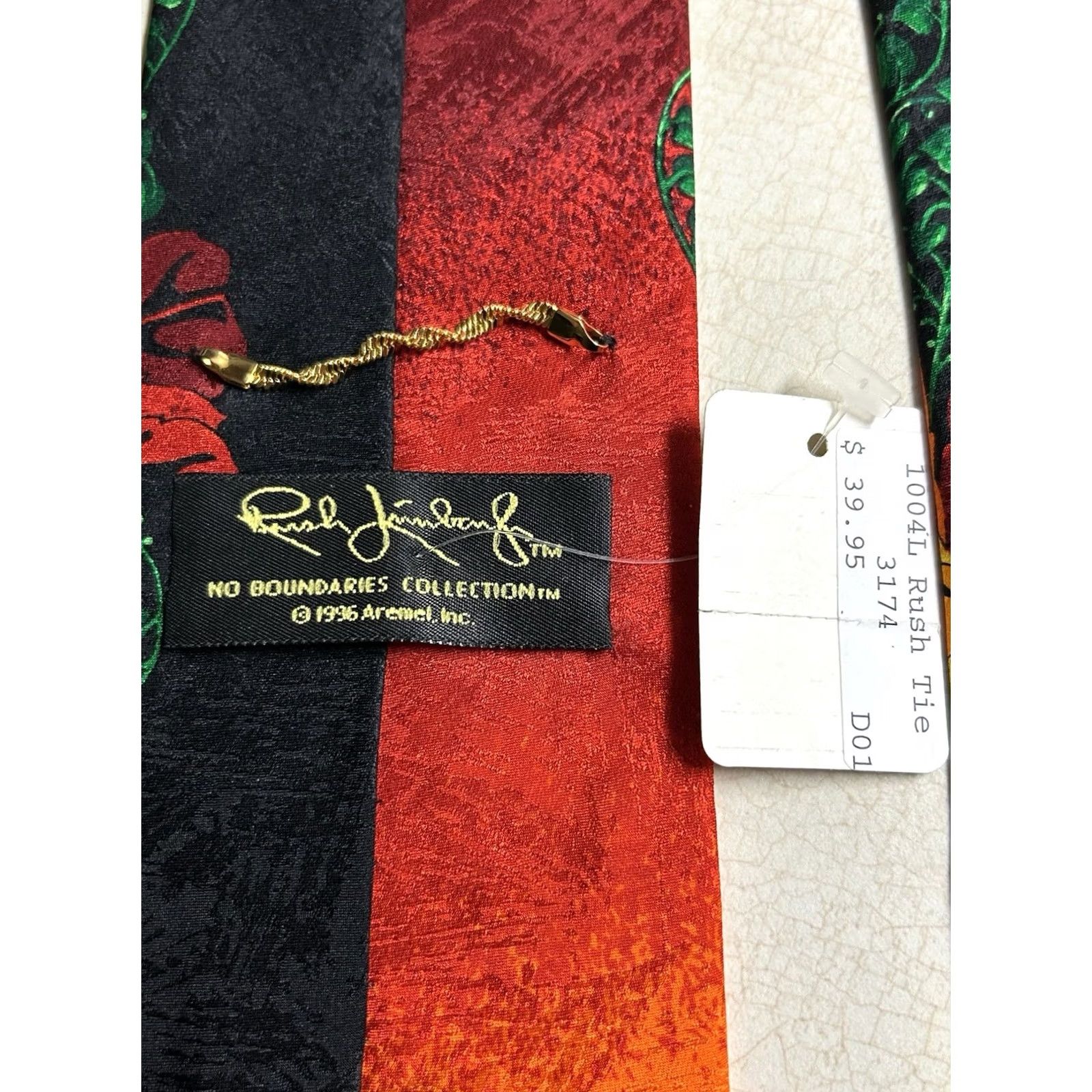 Vintage VINTAGE Rush Limbaugh No Boundaries Tropical Leaf Orange Necktie 1996 100% Silk Size ONE SIZE - 6 Thumbnail