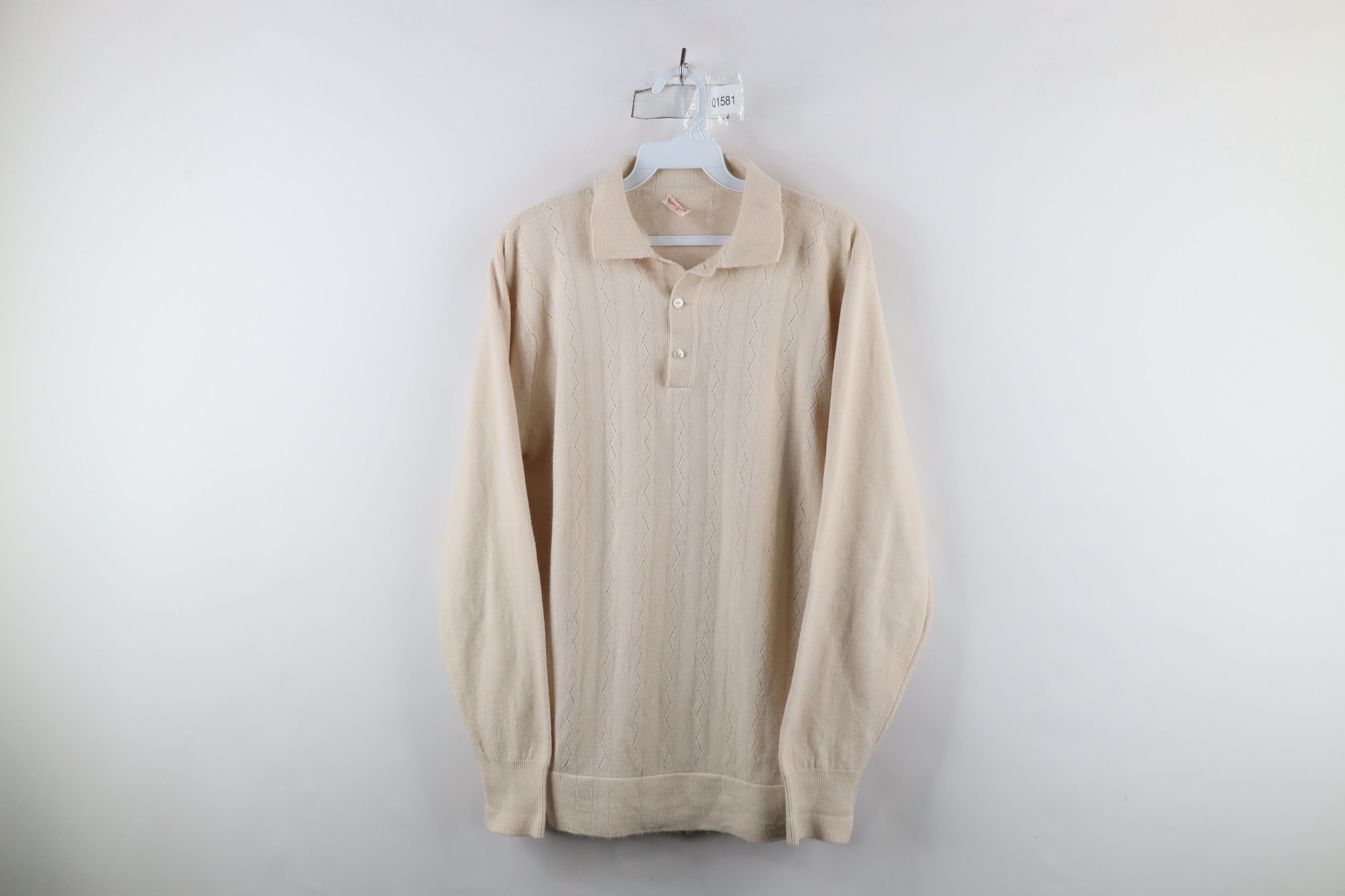 Vintage Vintage 50s 60s Streetwear Knit Collared Polo Sweater Beige Size US M / EU 48-50 / 2 - 1 Thumbnail
