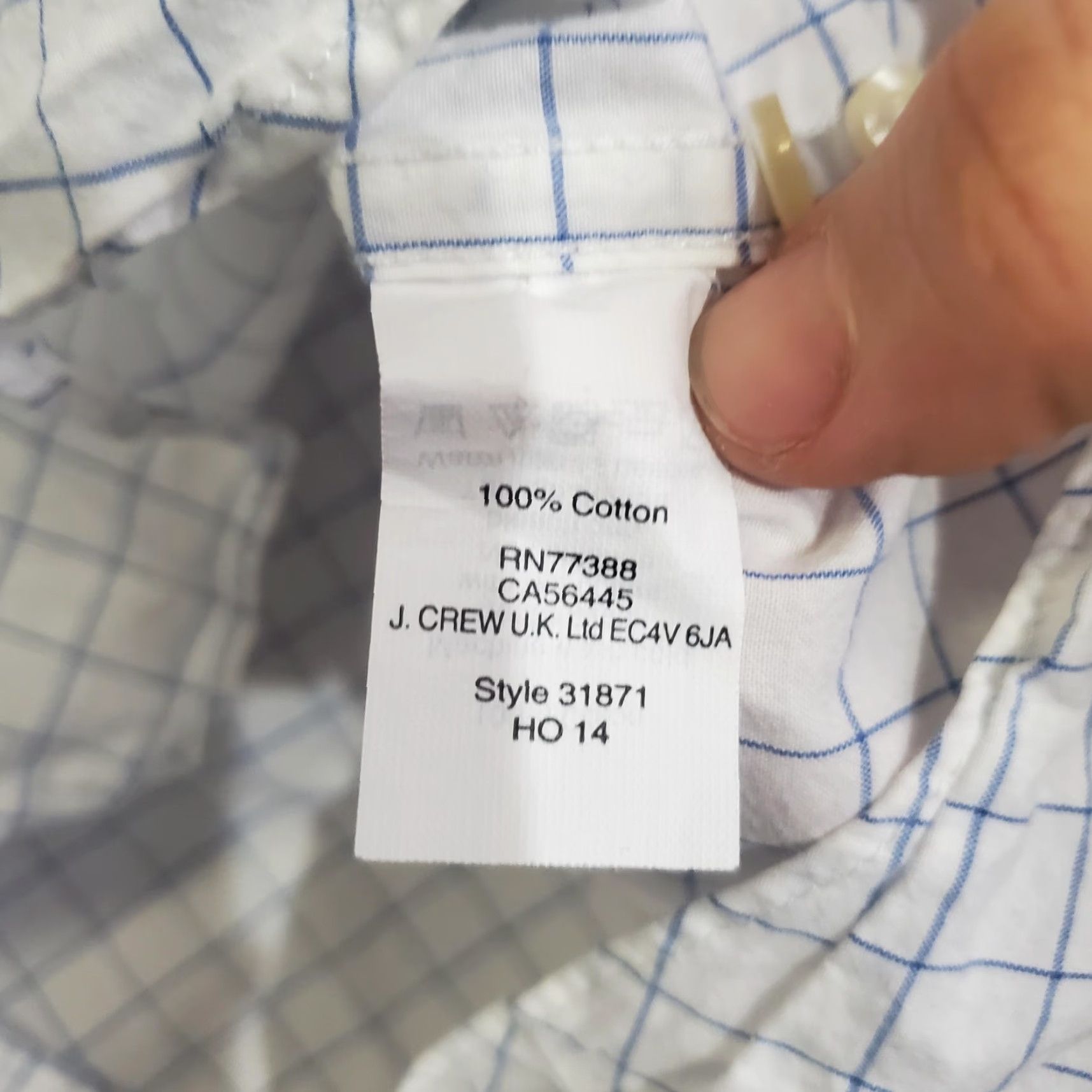 J.Crew J.CREW Shirt Mens Large White Blue Check 100% Cotton Button-Down Long Sleeve Size US L / EU 52-54 / 3 - 5 Thumbnail