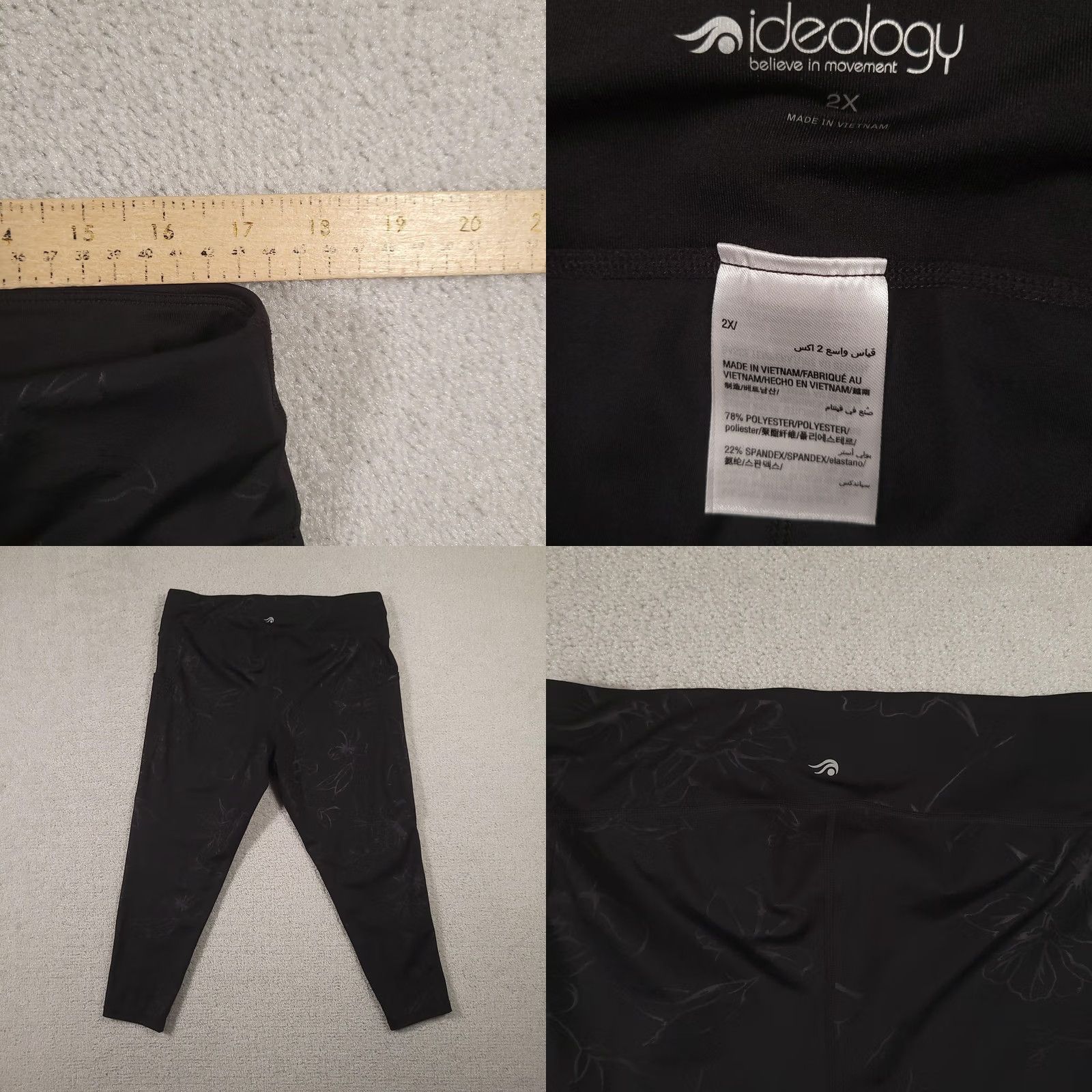 Vintage Ideology Leggings Womens 2X Black Floral Pockets High Rise Athletic Yoga Pants Size 40" / US 18 - 8 Thumbnail