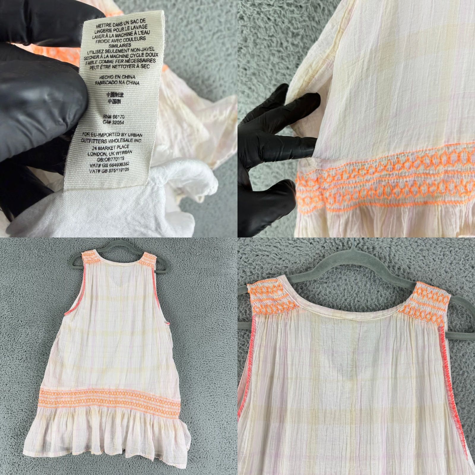 Free People Free People Tunic Top Womens S White Plaid Smocked Embroidered Ruffle Top Size S / US 4 / IT 40 - 8 Thumbnail