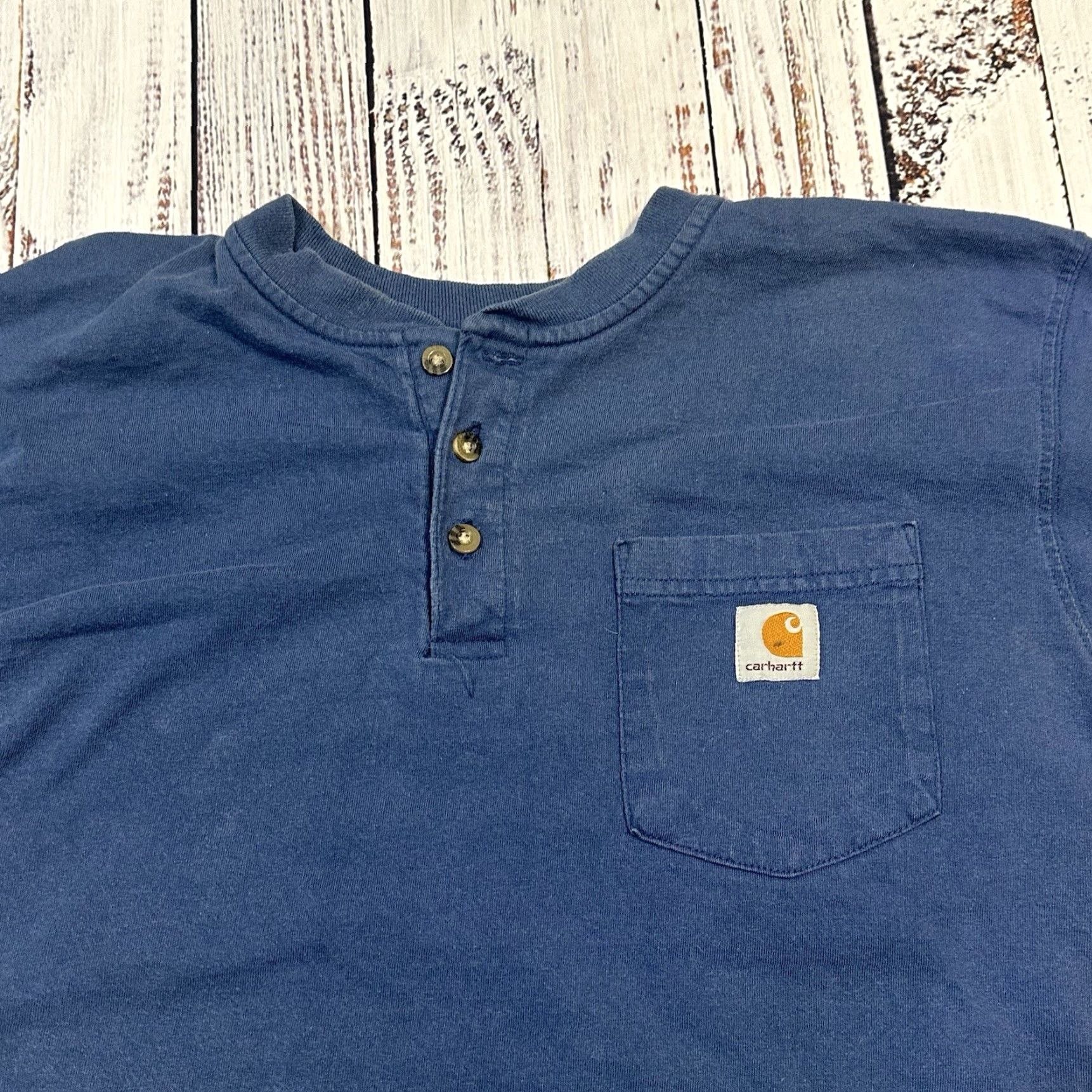 Carhartt Carhartt Shirt Men M Short Sleeve Henley 2011 Dark Blue I2021 Size US 31 - 3 Thumbnail