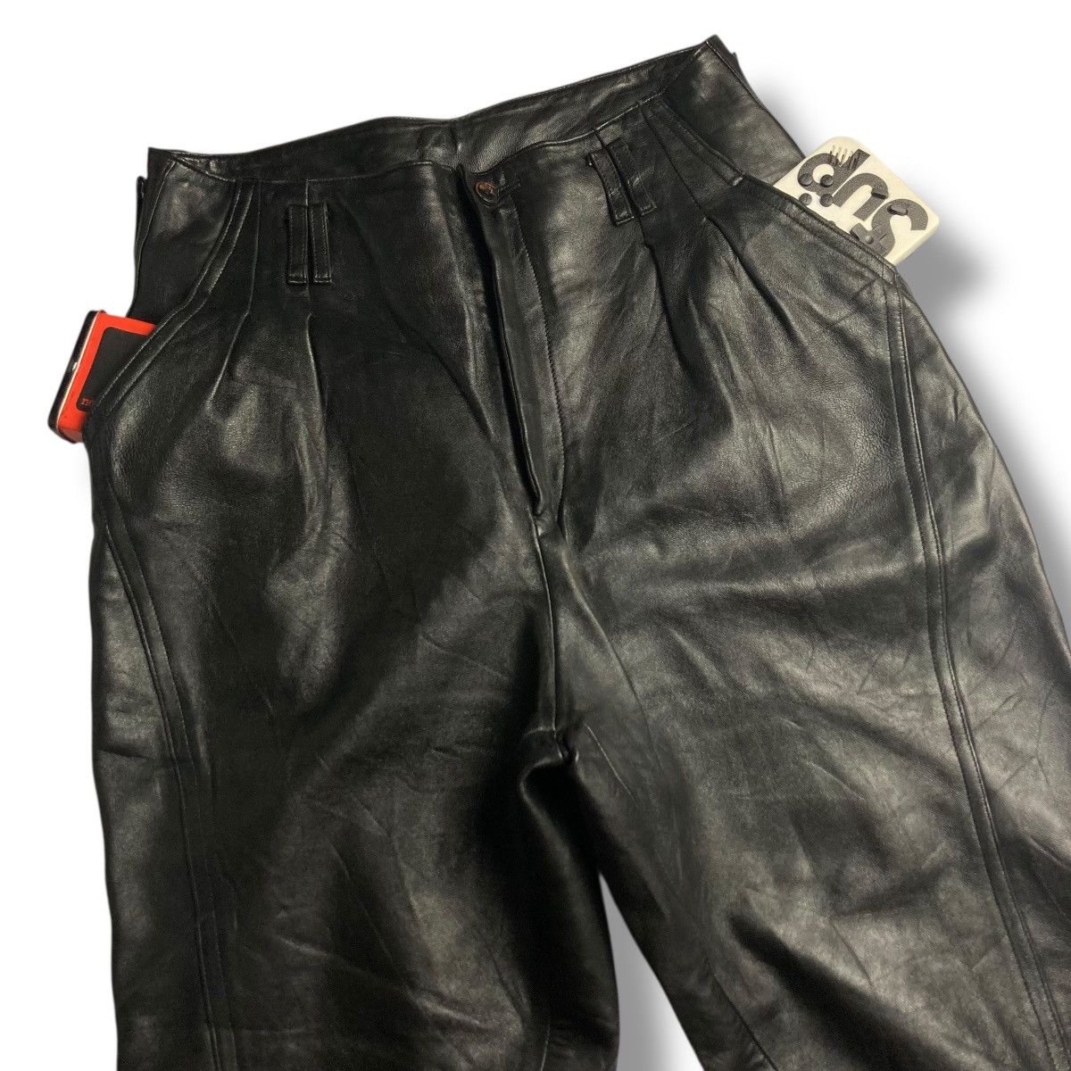 Japanese Brand 🇯🇵 VINTAGE ROPE CHIC G GALUBOT GENUINE LEATHER PANTS Size 26" / US 2 / IT 38 - 3 Thumbnail
