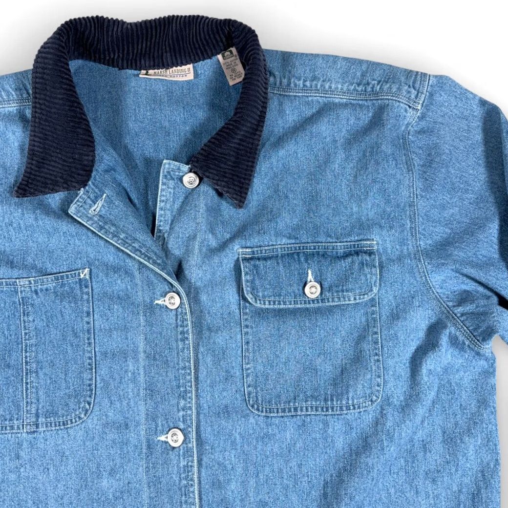 Denime VINTAGE Marsh Landing Chore Coat Womens XL Blue Denim Corduroy 90s Jacket Size XL / US 12-14 / IT 48-50 - 2 Thumbnail