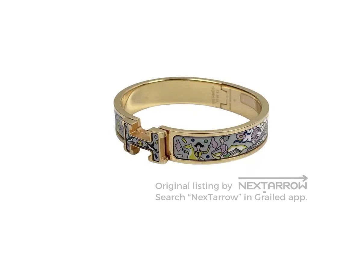 Hermes Gold Enamel Hinge Bracelet with Colorful Patterns. Size ONE SIZE - 2 Thumbnail