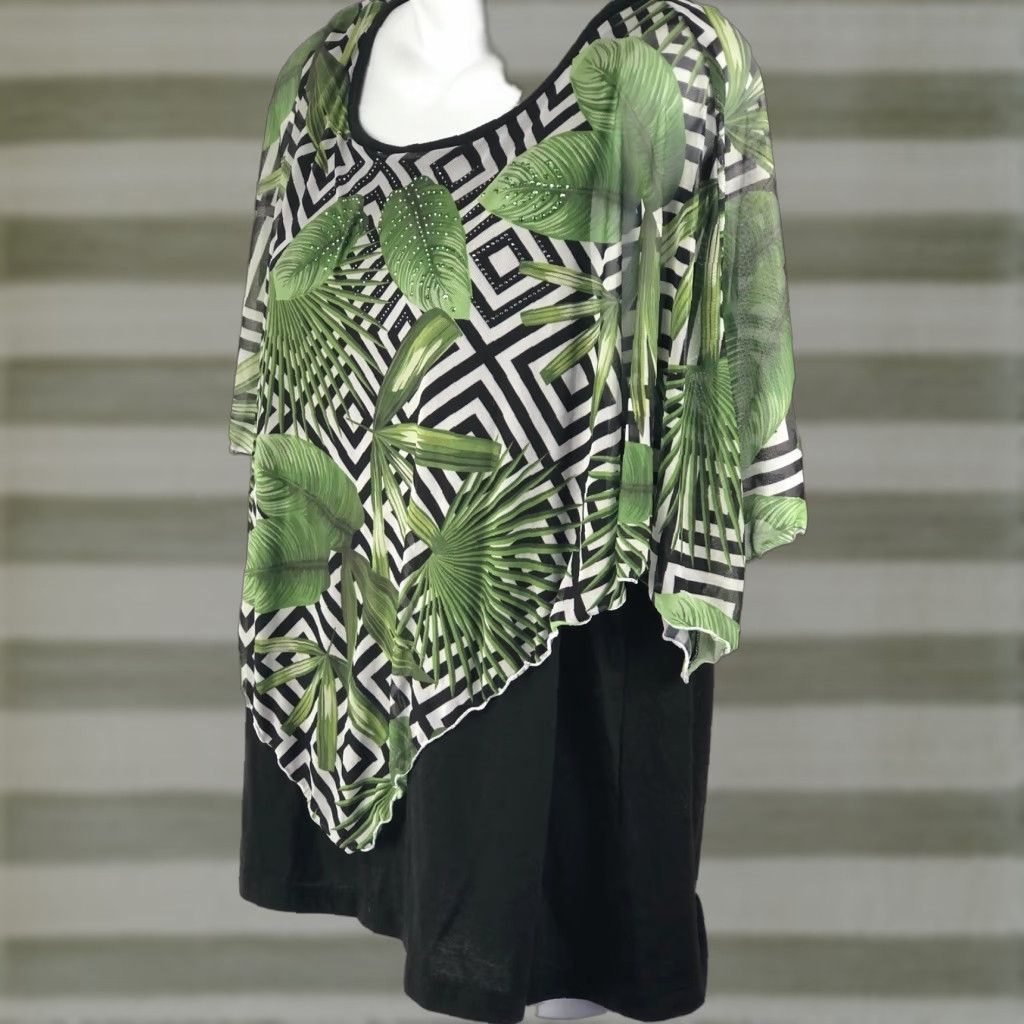 Vintage Christopher Banks Top Blouse XL Black Floral Tropical Chiffon Overlay Scoopneck Shirt Flutter Sleeve Womens Size XL / US 12-14 / IT 48-50 - 1 Thumbnail