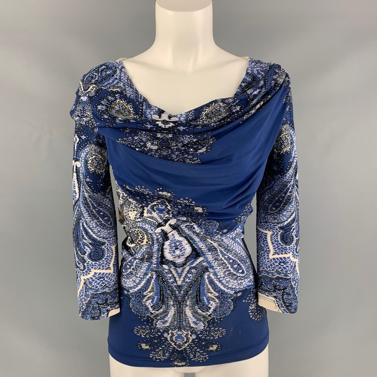 Roberto Cavalli ROBERTO CAVALLI Blue & White Paisley Blouse Size S / US 4 / IT 40 - 1 Thumbnail