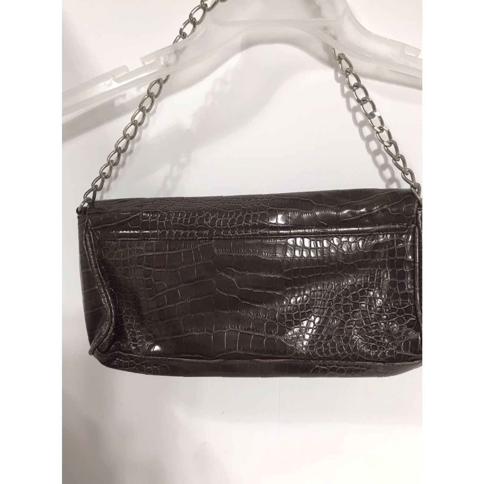 Crocs Kristin Davis Women's Croc Embossed Clutch Bag - Dark Brown, Medium, Chain Strap, Formal & Casual Elegant Style Size ONE SIZE - 2 Thumbnail
