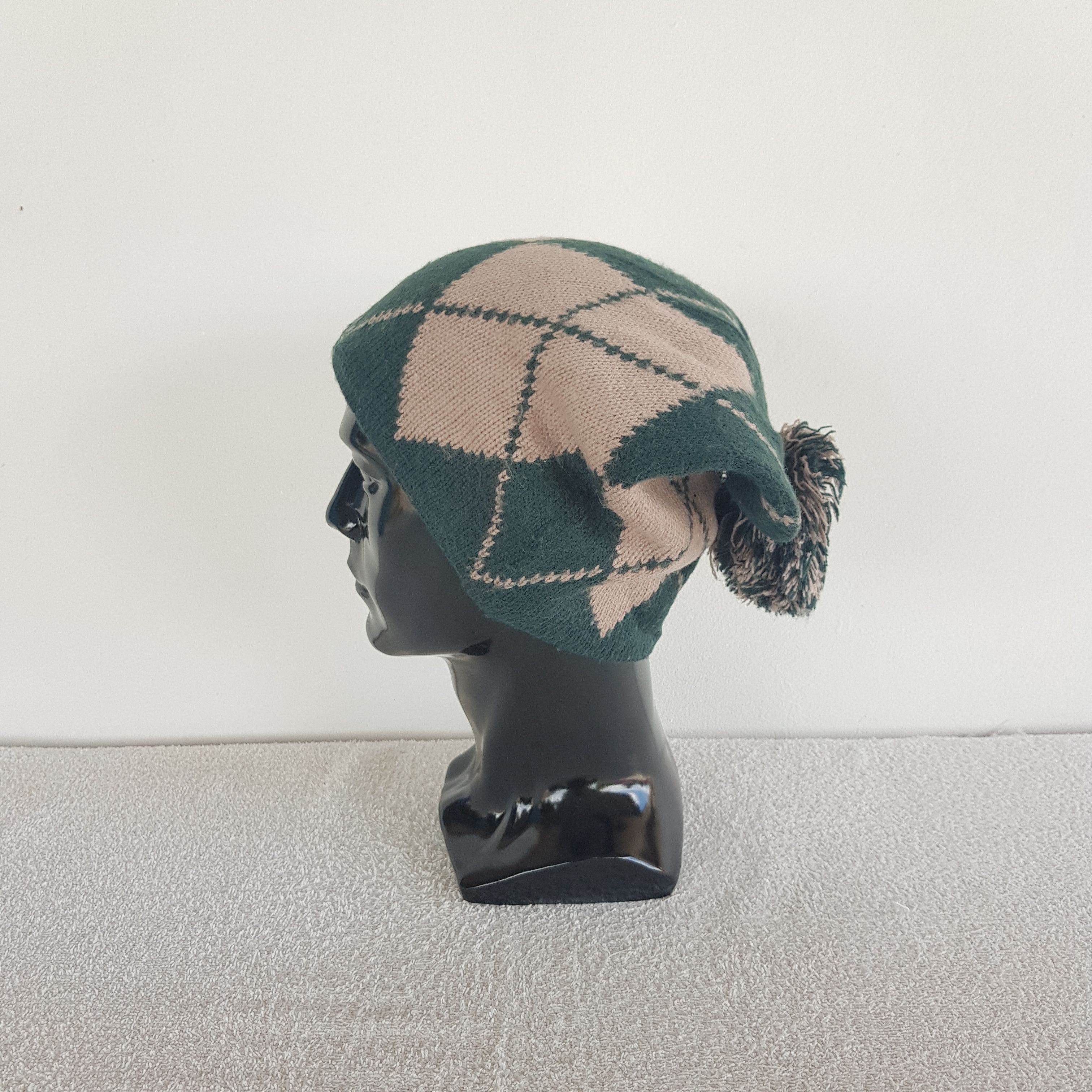 Homespun Knitwear Vintage Japanese Argyle Beanie Ribbed Knit Snow Caps Hats. Size ONE SIZE - 4 Thumbnail