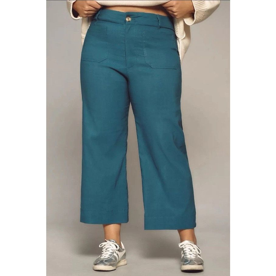 Anthropologie NWT Maeve Colette Magic Fabric Wide Leg Crop Pants 32 Size 32" / US 10 / IT 46 - 3 Thumbnail