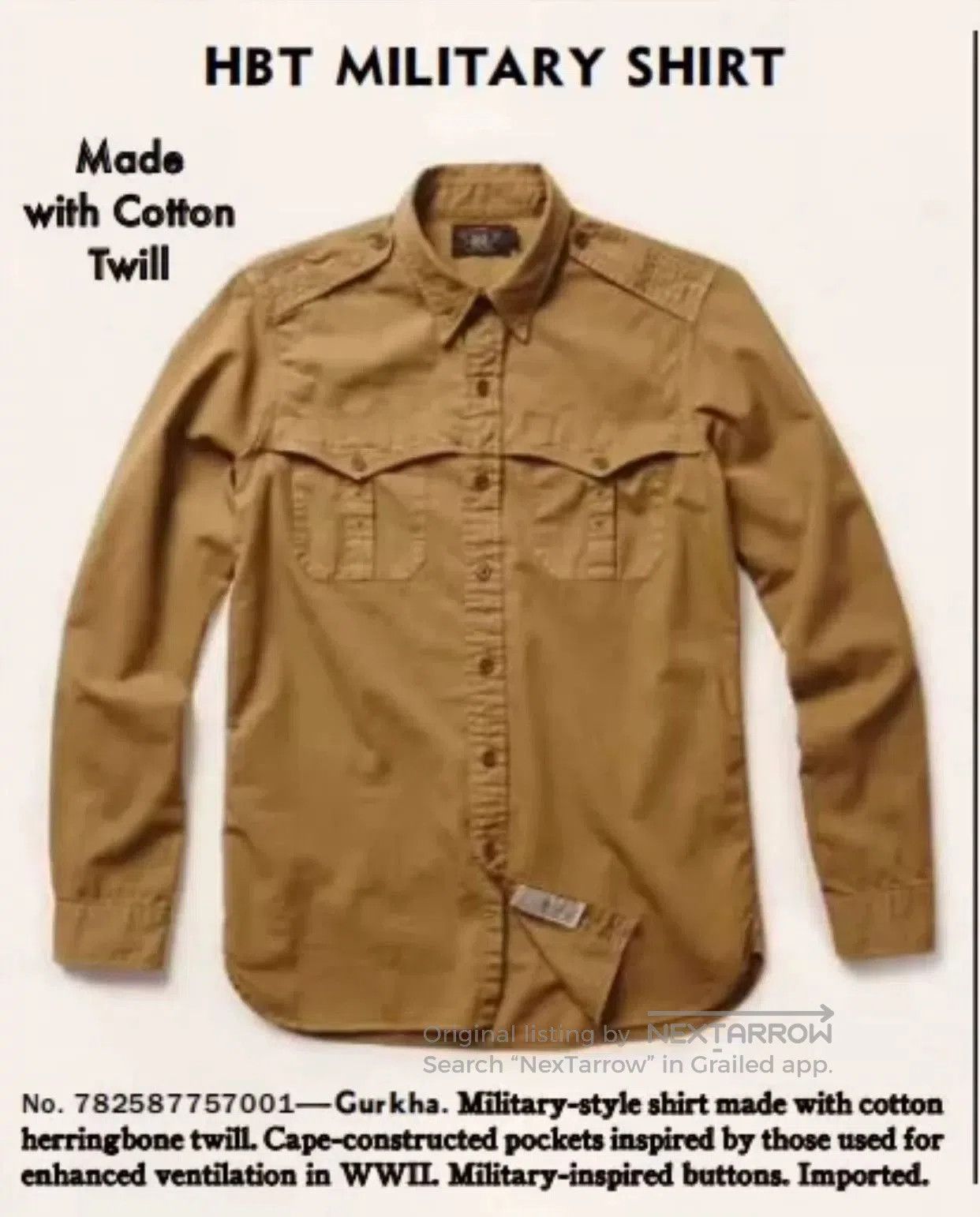 RRL Ralph Lauren Military Style Gurkha Shirt. Size US XL / EU 56 / 4 - 7 Thumbnail